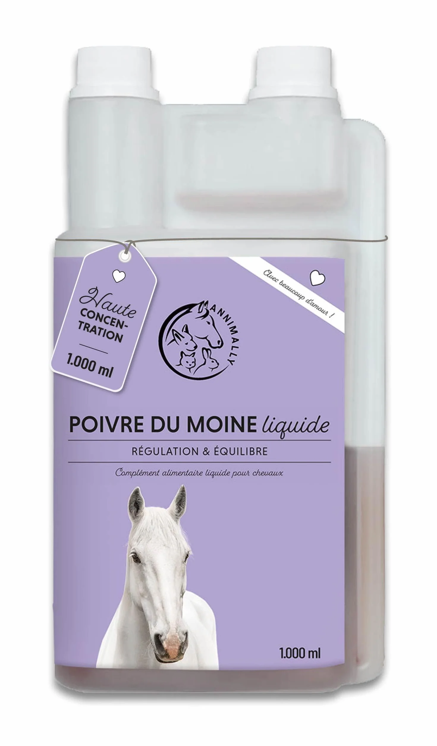 Annimally Liquide de Gattilier pour Chevaux 1000ml Ashwagandha Magnésium Racine de Réglisse
