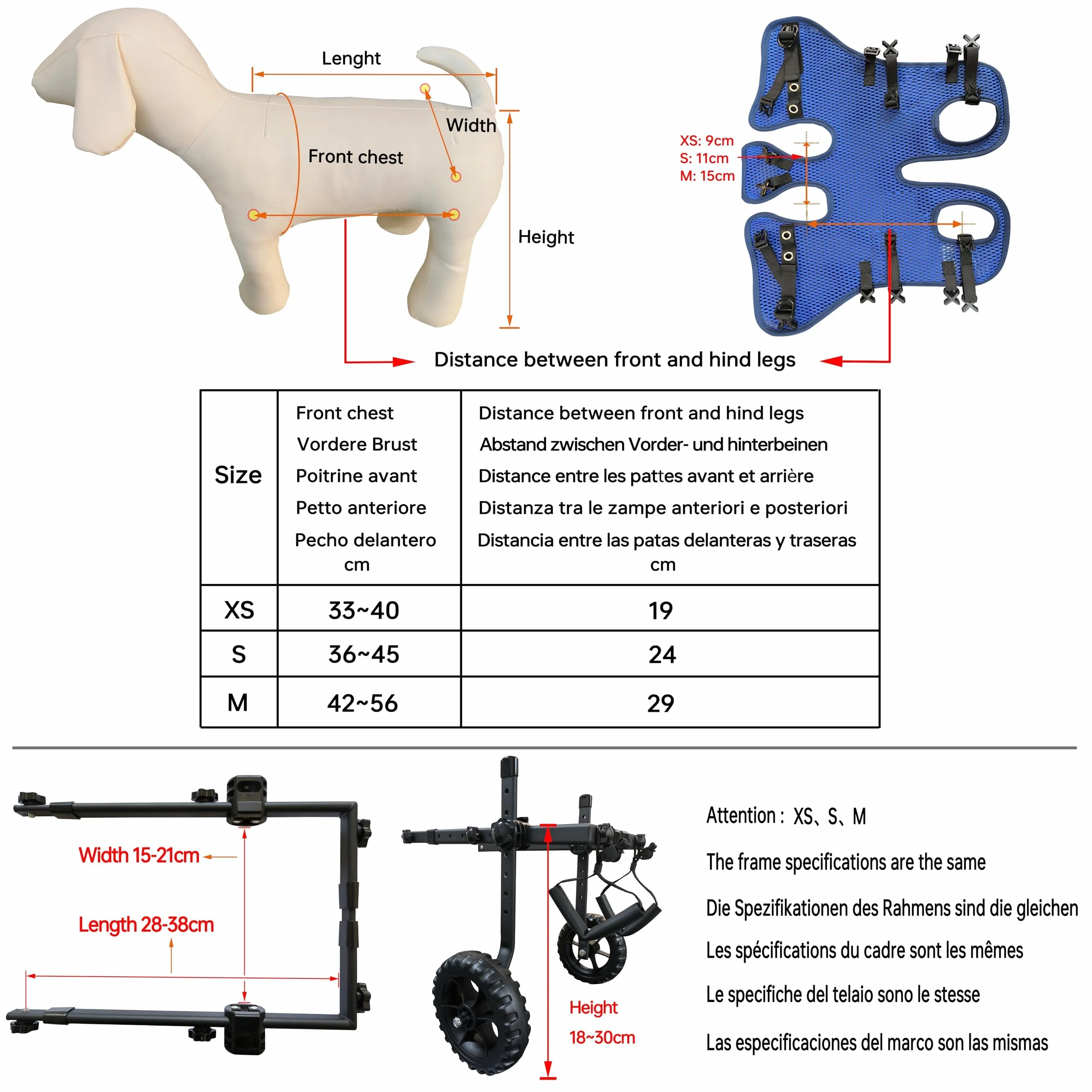 Fauteuil Roulant Pliable et Réglable 2 Roues pour Animaux,Bleu,M | Rééducation des membres postérieurs chez les animaux de compagnie, poussette pour animaux, soutien des pattes arrière