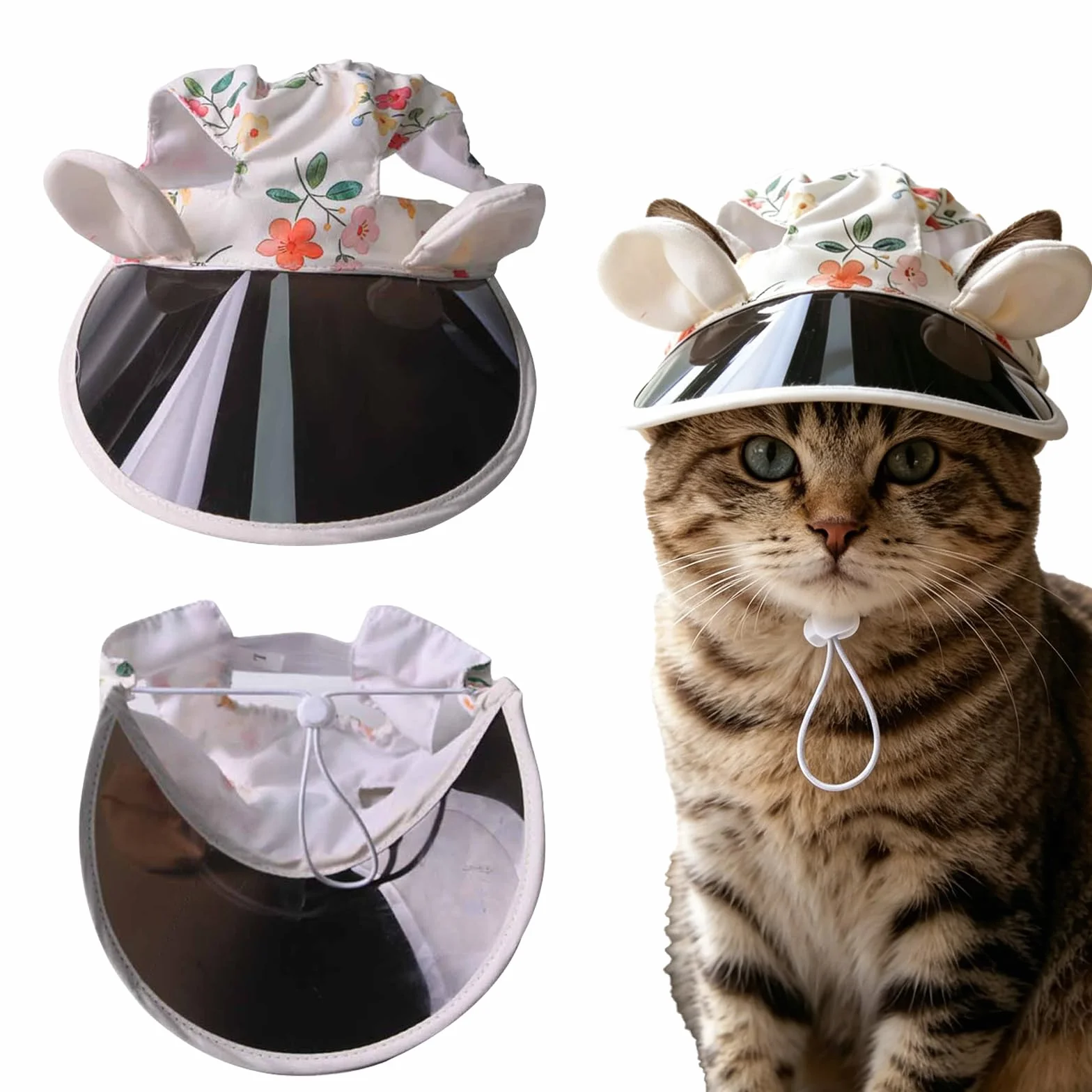 Casquette Chien de Protection Solaire, Chapeau pour Chat Réglable avec Trous d'oreilles, Chapeau de Sport Chat de Compagnie Extérieur, Visière de Casquette Anti-UV Convient Chats et Chiots