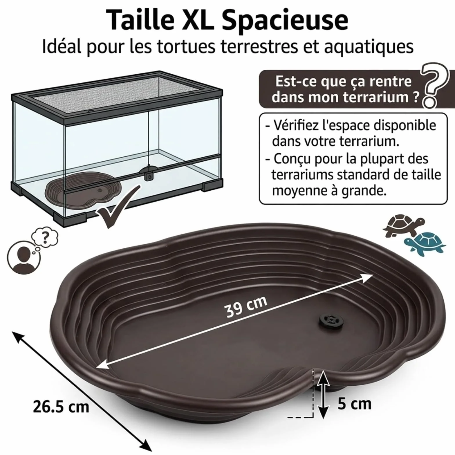 Plat d'eau Tortue avec Rampe et Plate-Forme pour Reptiles - Alimentation Intégrée
