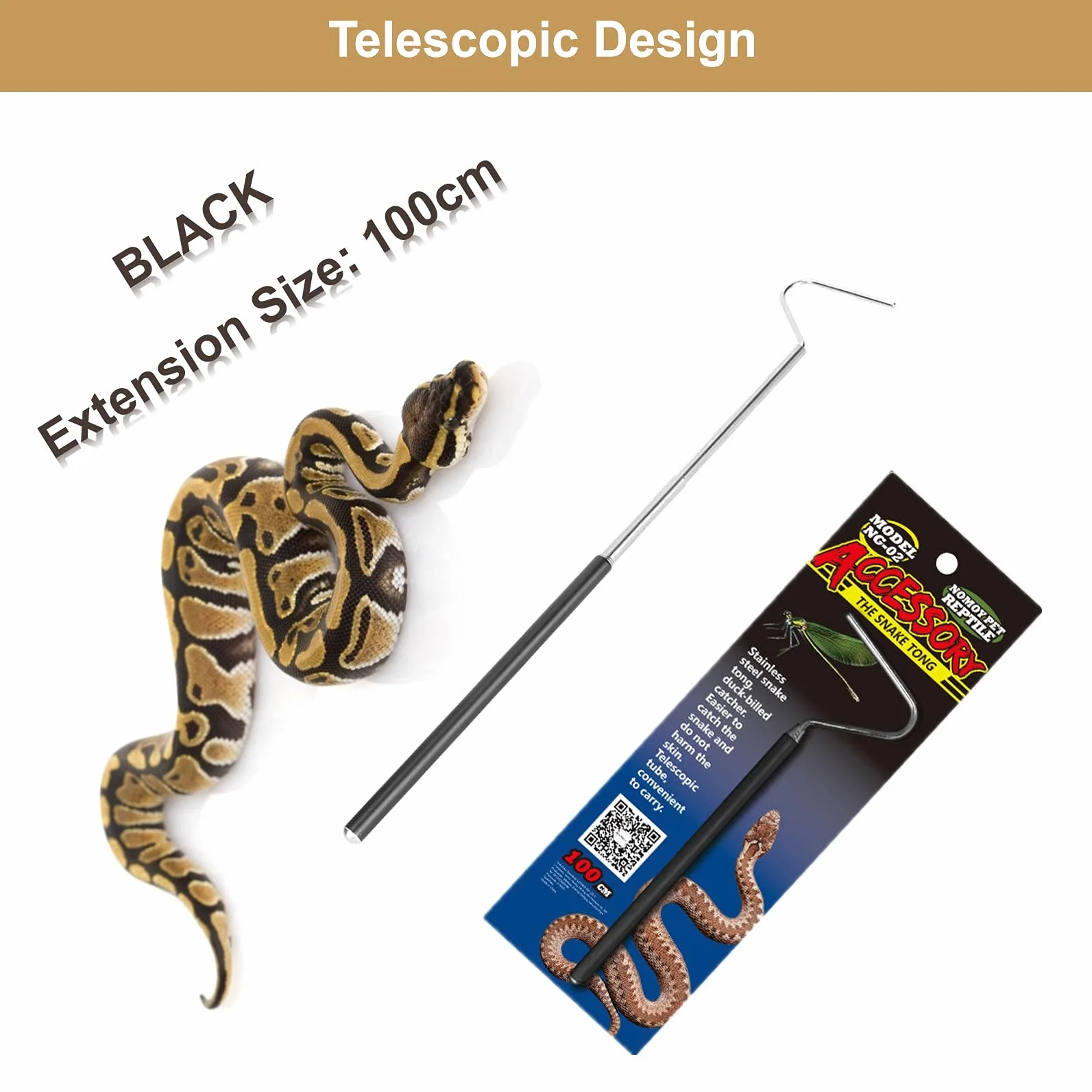 Crochet de Serpent Télescopique en Acier Inoxydable 100cm pour Reptiles