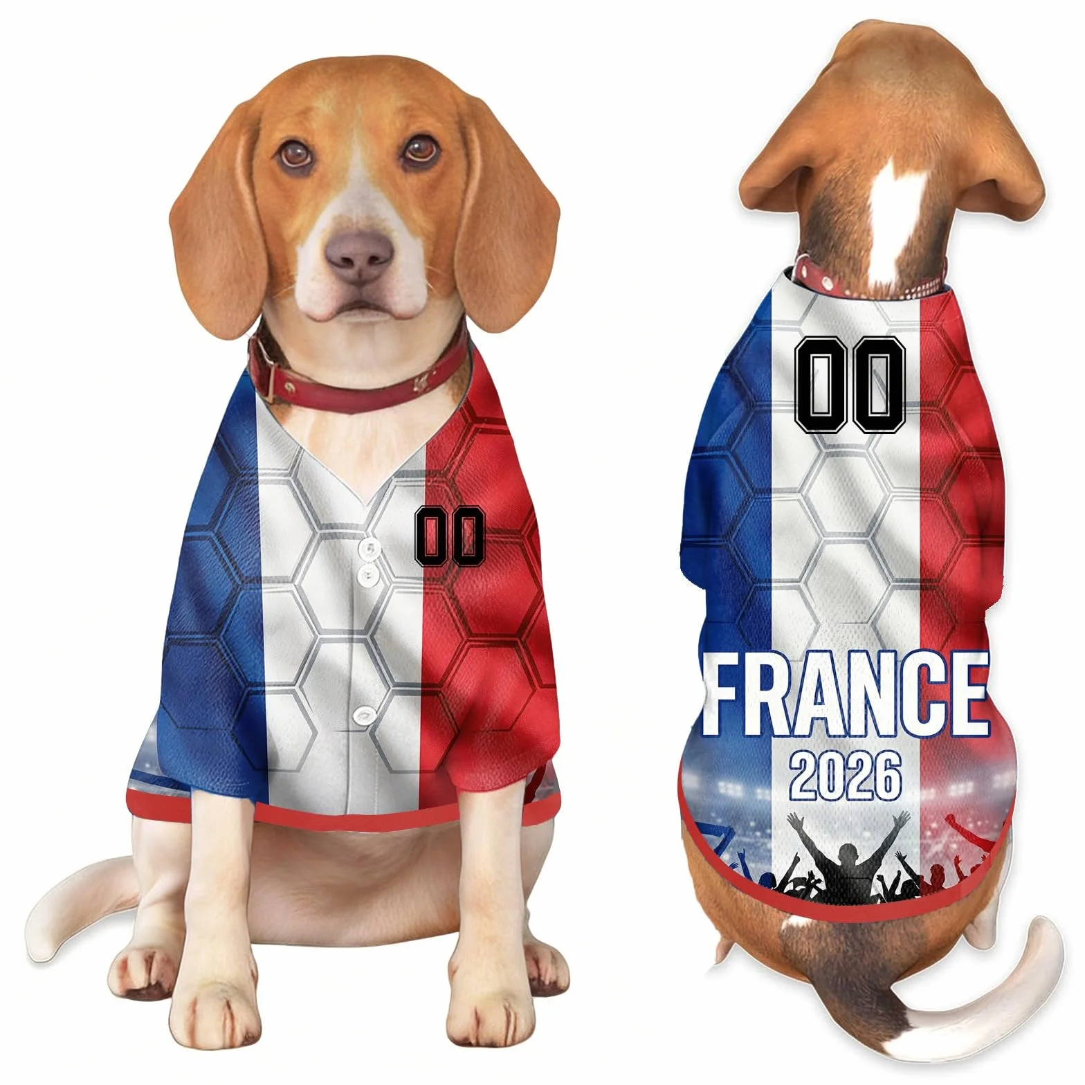 T-Shirt Chien Coupe du Monde Football 2026 Numéro Drapeau Petite Moyenne Taille