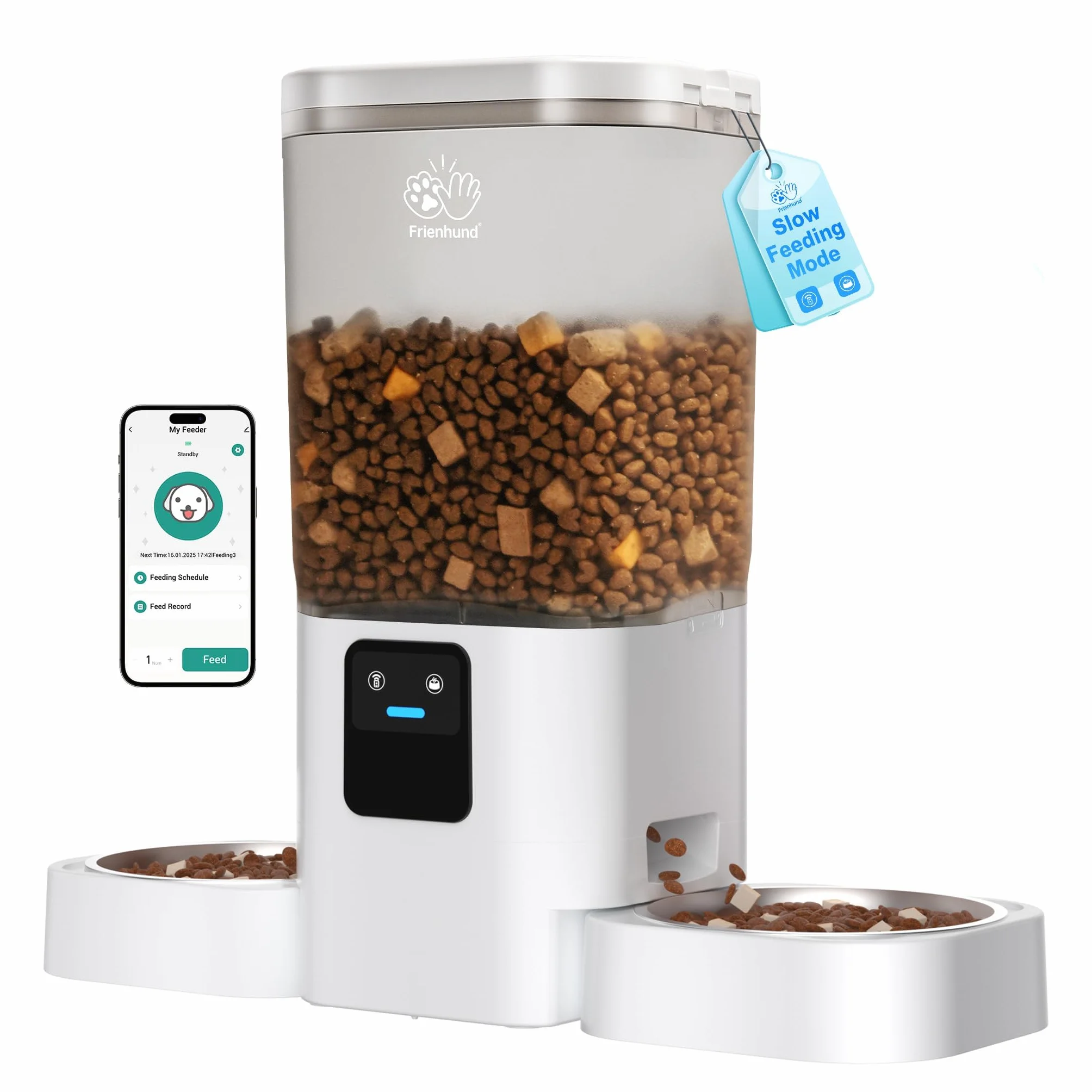 Frienhund Distributeur Croquettes Chat Automatique Double 7L WiFi 5G Détachable