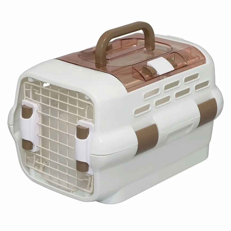 Iris Ohyama Caisse Transport Chat Plastique PP Deux Portes Grille Fermeture Sécurité Lanières 51.1x32.1x28.7 cm PDPC-500 Blanc