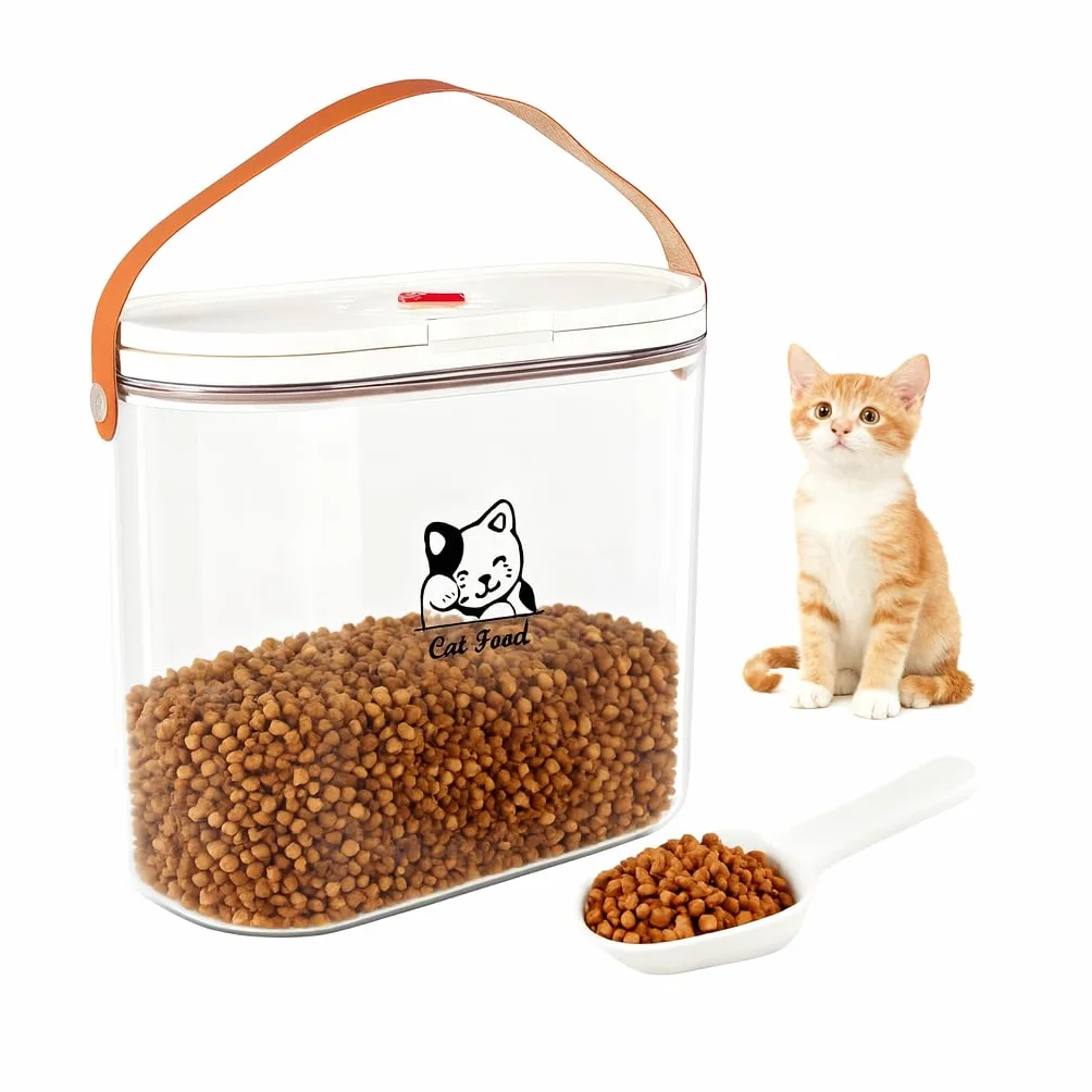 Boîte de rangement de nourriture pour chat 7 lbs avec poignée et cuillère doseuse - Plastique transparent sans BPA