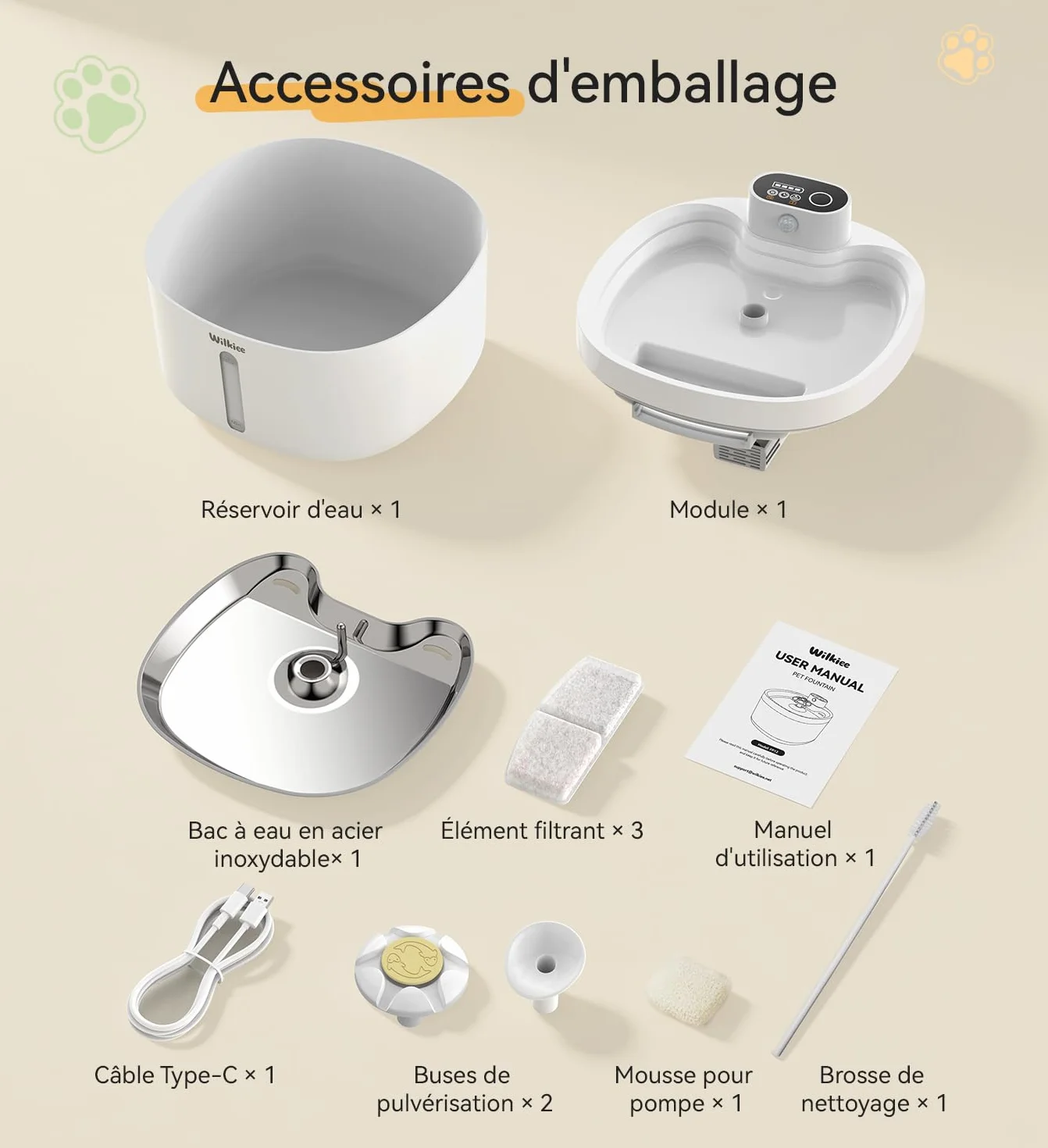 Fontaine à Eau pour Chat sans Fil 2,8L INOX Ultra-Silencieuse <20dB Batterie 4000mAh avec Capteur et Minuteur 3 Filtres