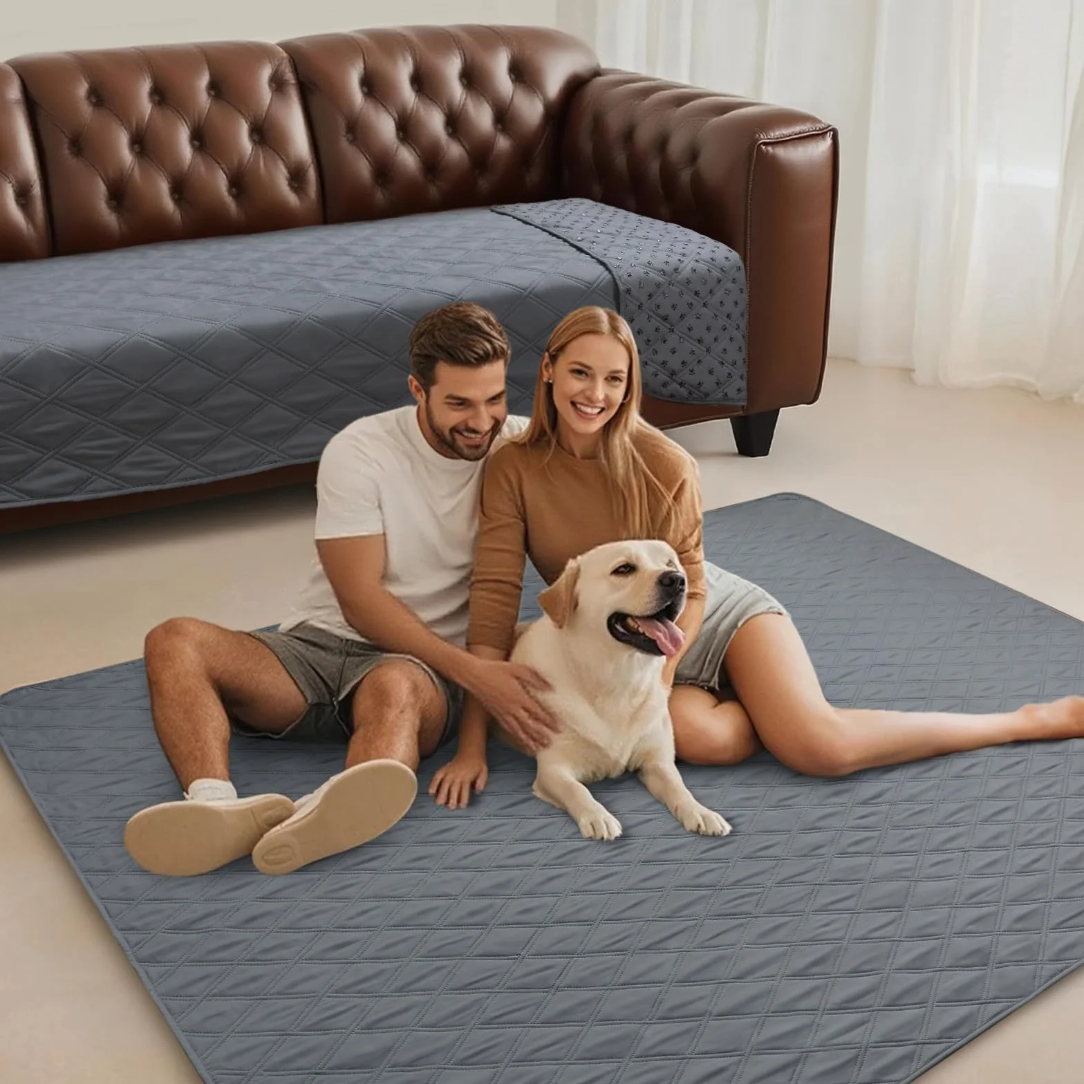 Couverture Imperméable pour Chien avec Points Antidérapants, Tapis de Chien Robuste, Lavable en Machine, Gris 76x178cm