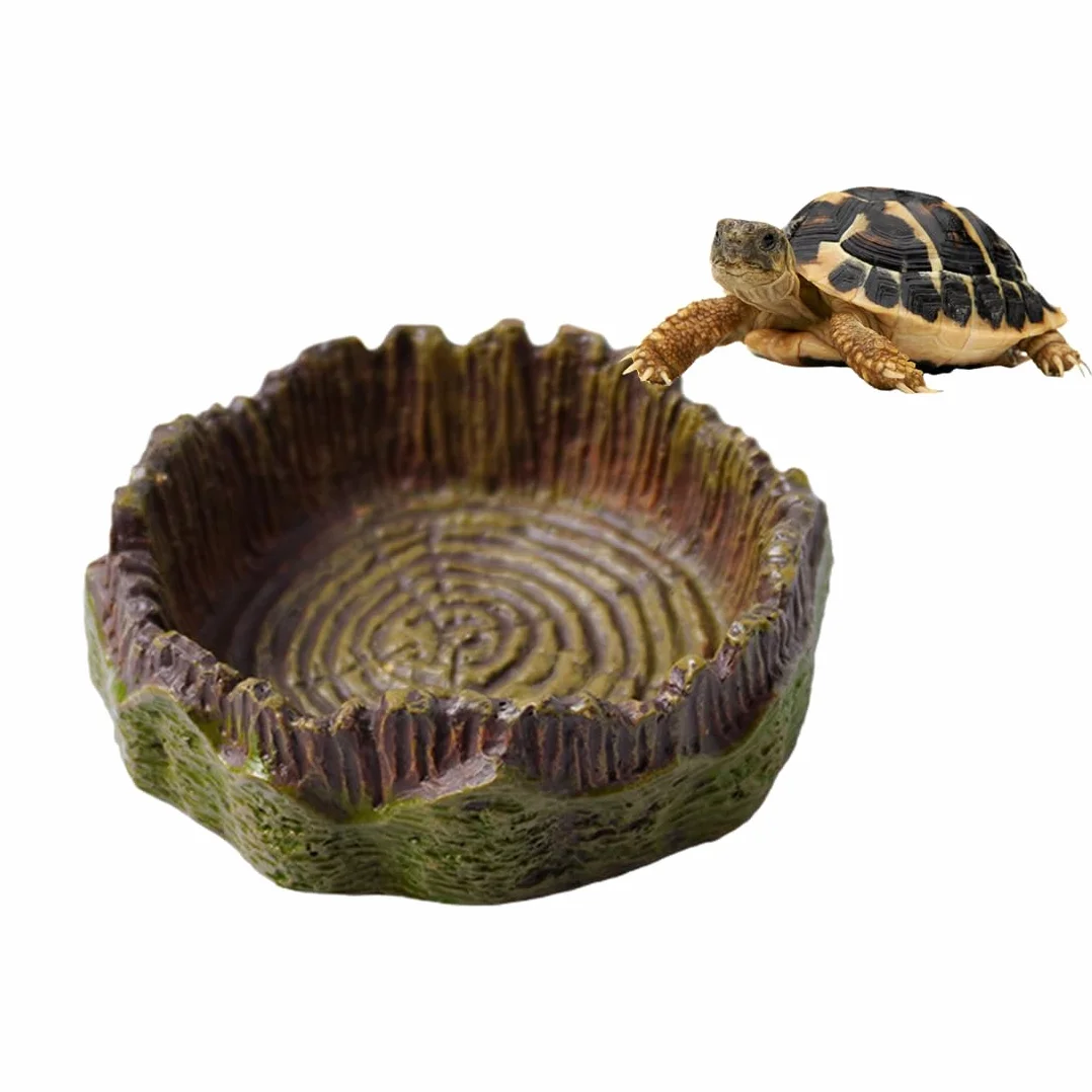 Abreuvoirs en Forme de Souche d'Arbre pour Reptiles, Bol Alimentation Résine Tortue Lézard Gecko Serpent