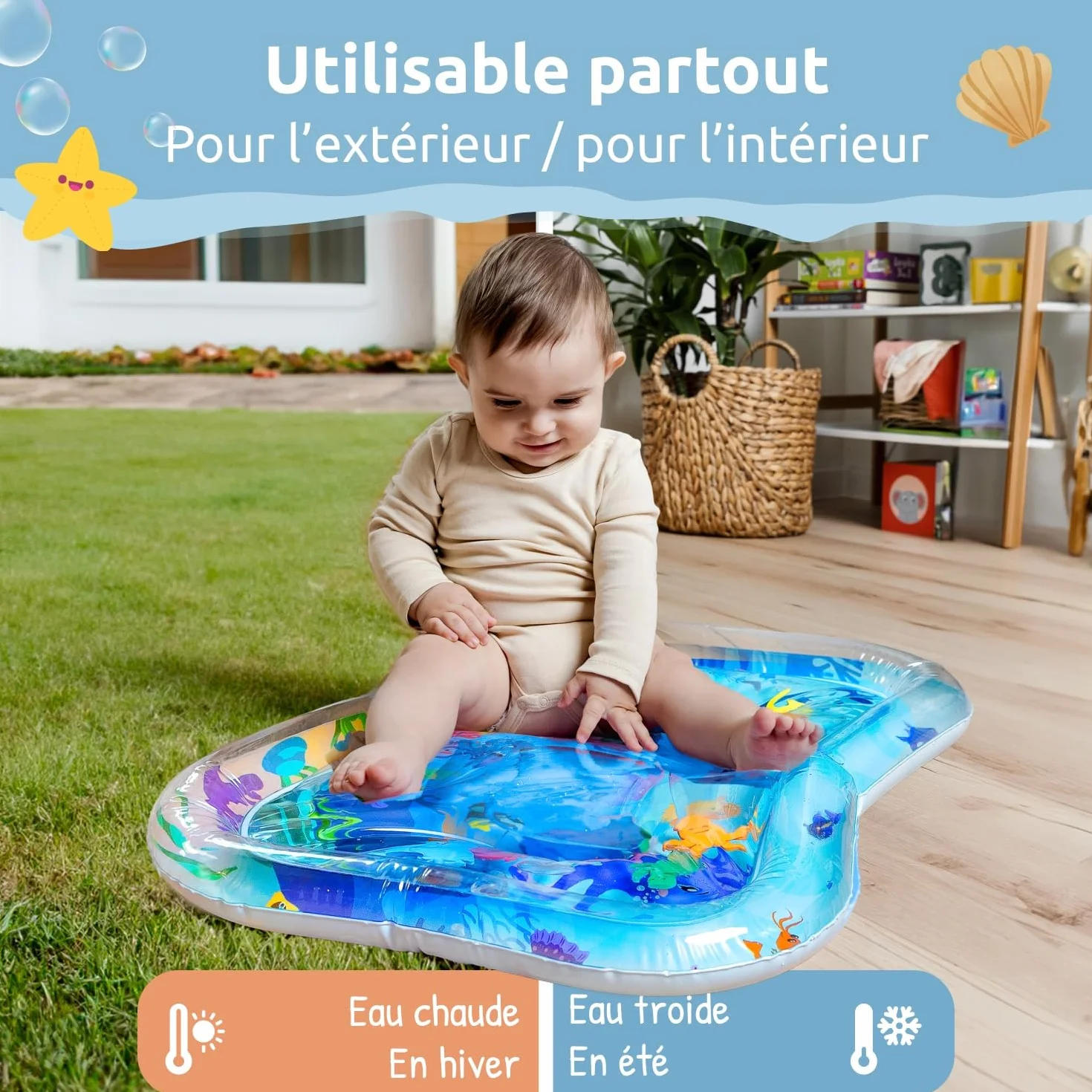 Mallie Tapis d'Eau Bébé Éveil, Tapis de Jeu pour Tummy Time 0-6 Mois, Tapis Gonflable Fille Garçon