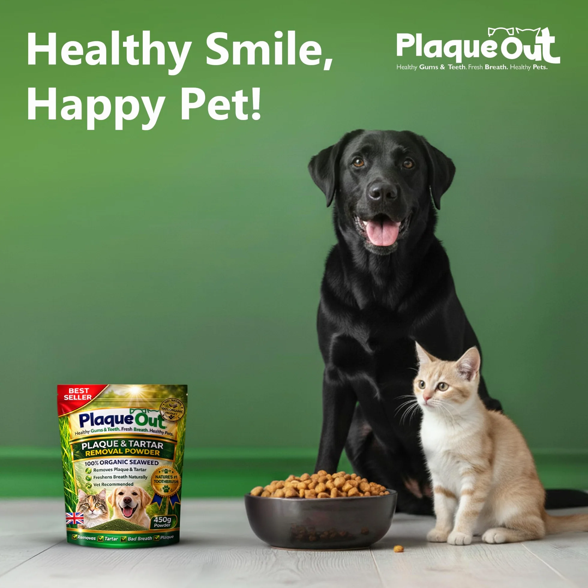 Plaque Out Pochette 450 g - Éliminateur de plaque dentaire - Poudre d'algues 100% naturelle pour chiens et chats