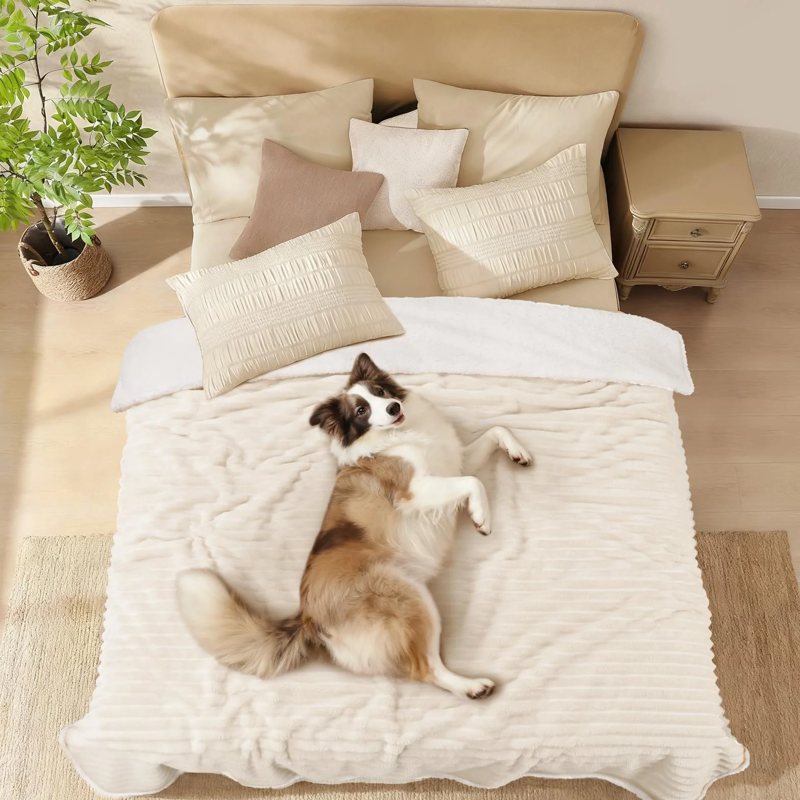 Luciphia Couverture Imperméable pour Chien Lavable en Machine Polaire Sherpa 71x102cm Beige