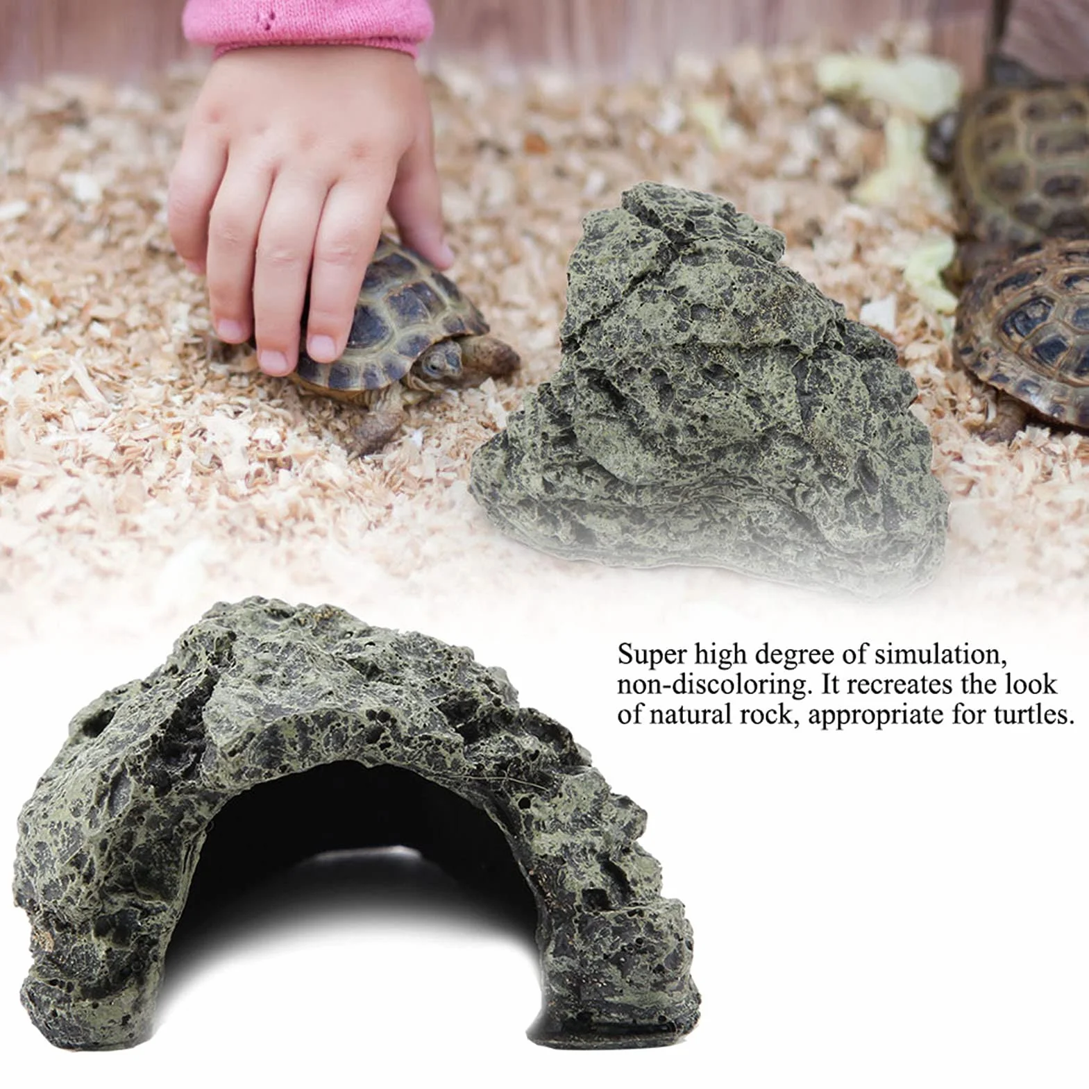 Grotte de Cachette pour Reptiles, Résine Simulation Roche Abri Reptile Plate-forme d'Observation (L)