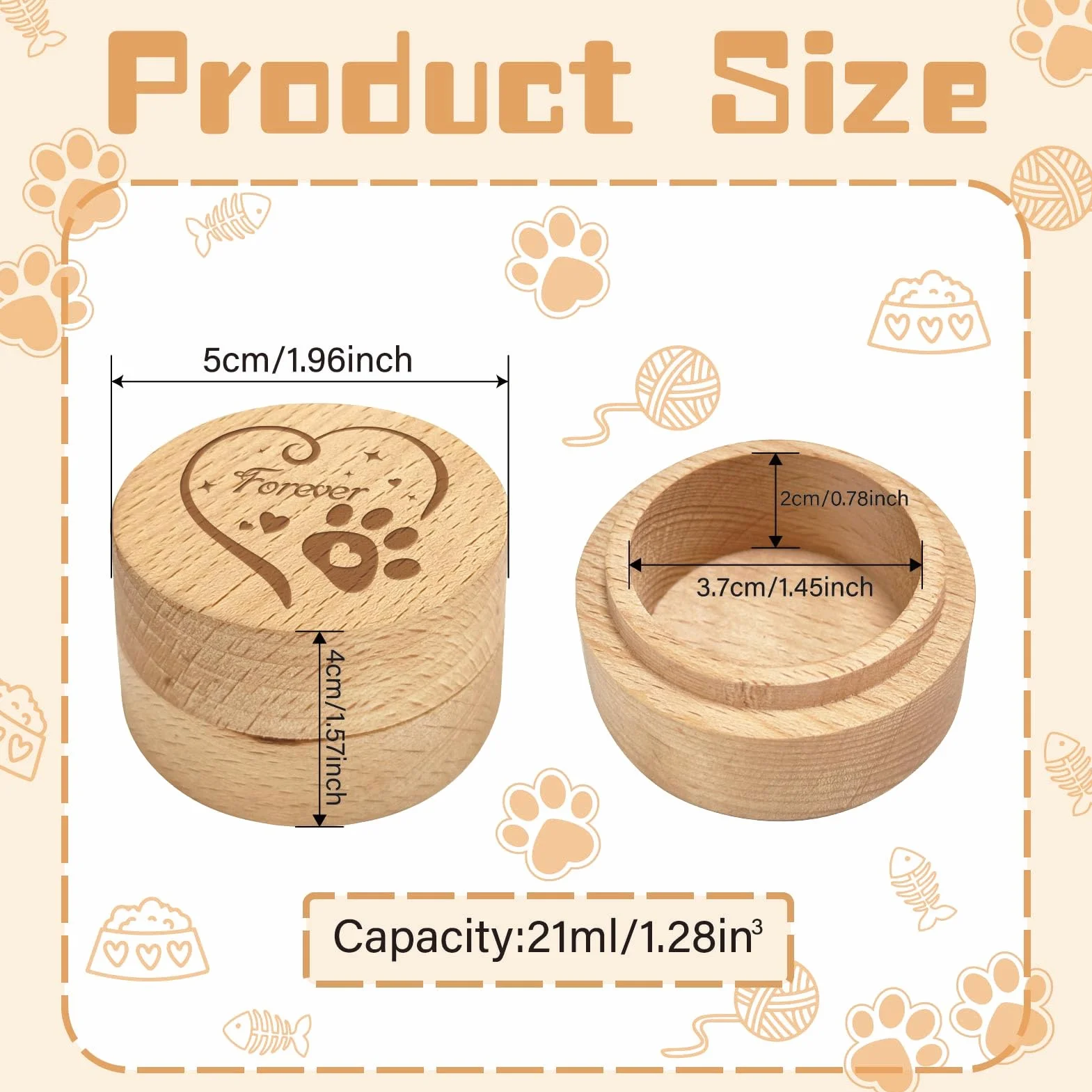 CREATCABIN Mini Urne Ronde en Bois pour Animaux de Compagnie Cœur Acacia 5x4cm