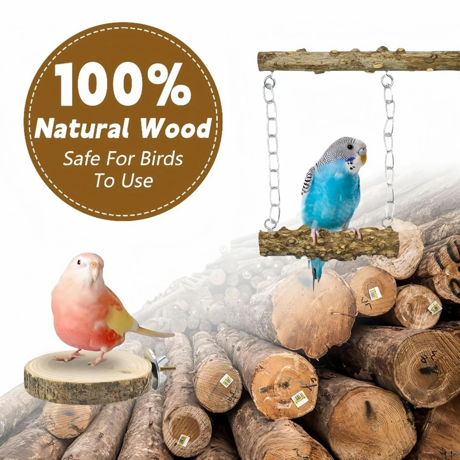 Kit d'Accessoires pour Oiseaux, Nid de Noix de Coco Naturelle avec Perchoirs en Bois de Sichuan, Balançoire et Plateforme, Adapté aux Perruches, Perroquets et Oiseaux de Petite Taille