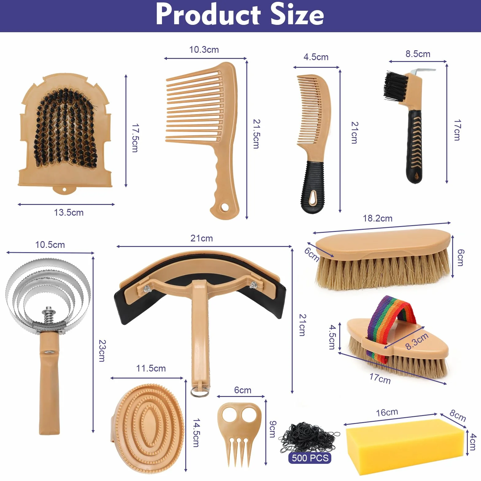 Kit de pansage Horse Care 13 pièces avec sac de rangement, brosses pour chevaux, jaune