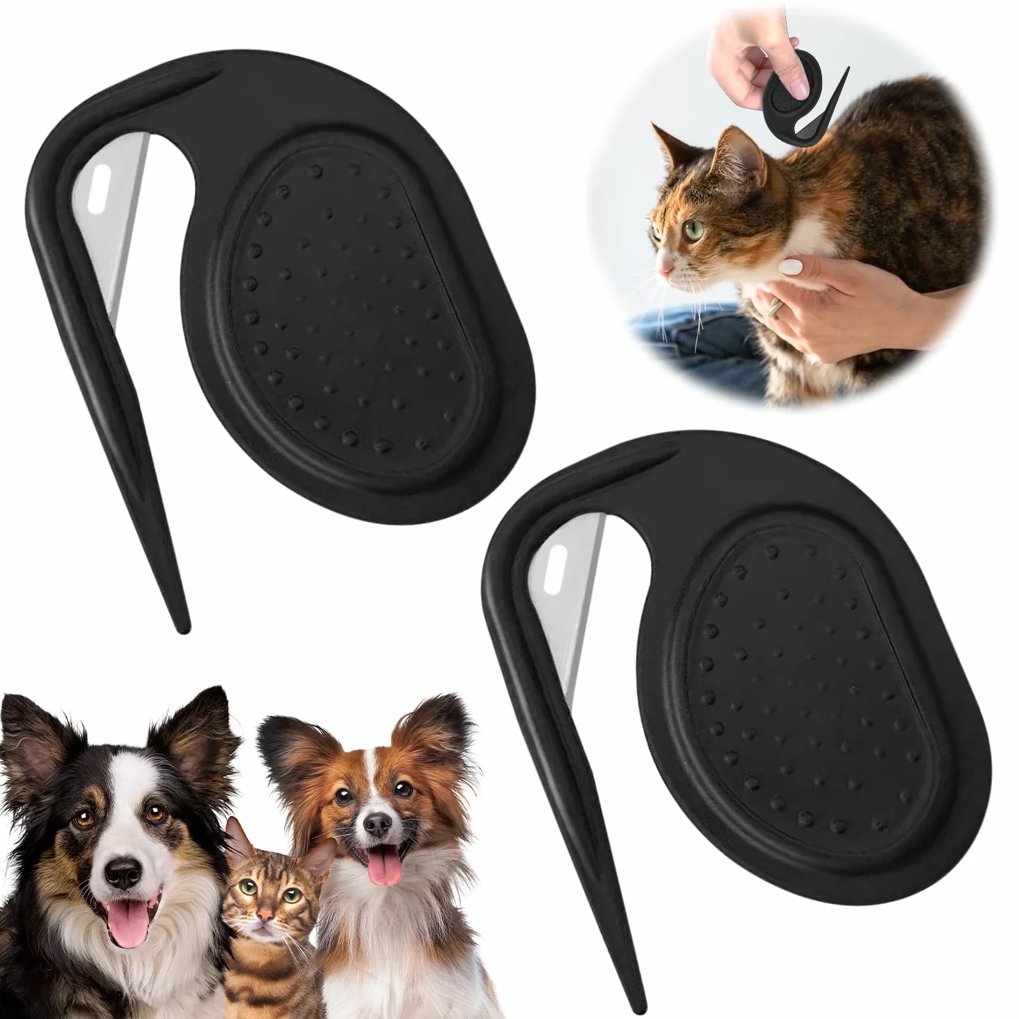 Coupe-Nœuds pour Chat à Poils Longs - Outil de Toilettage Anti-Nœuds - Lot de 2 (Noir)