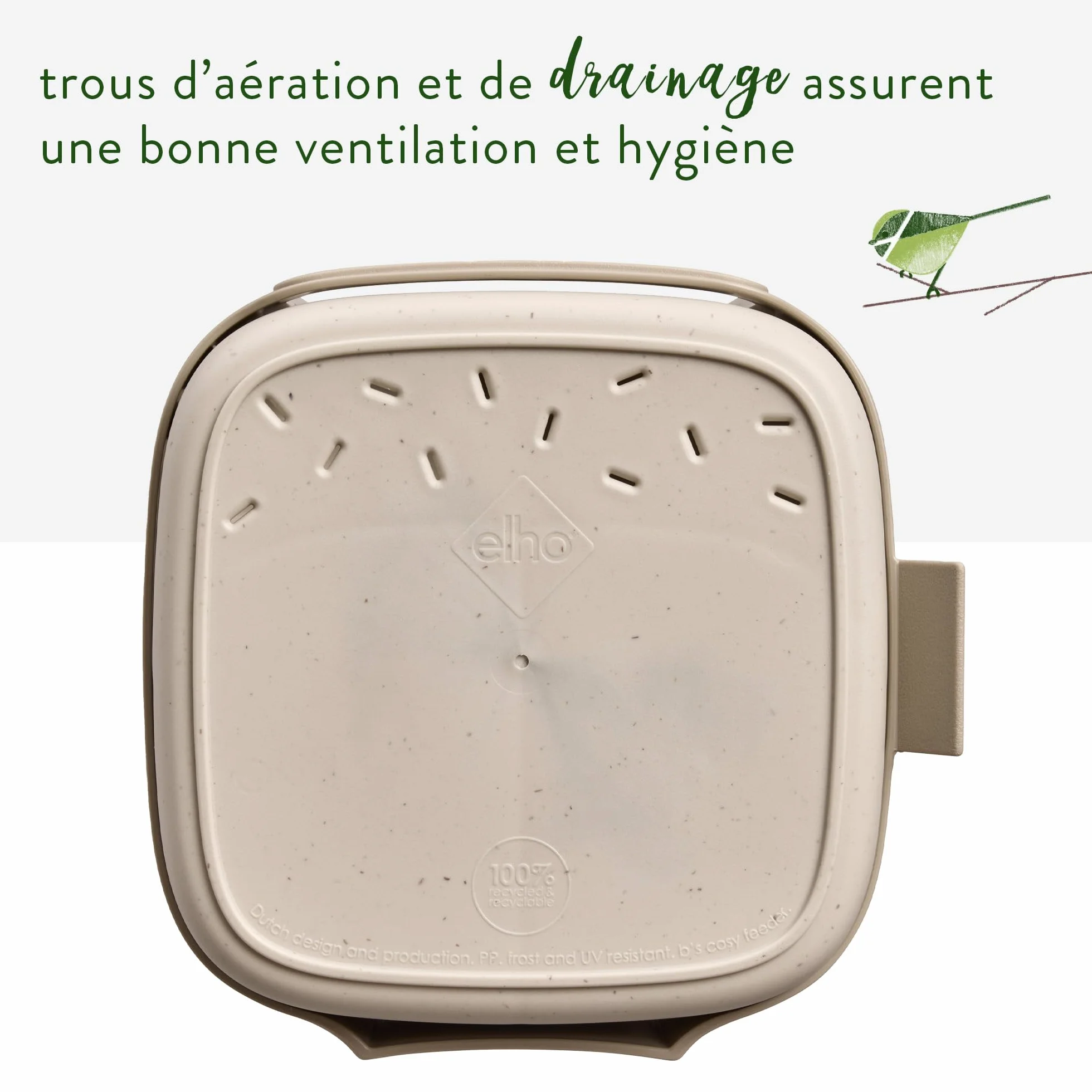 Elho Cosy Mangeoire à Oiseaux 18 cm Plastique Recyclé Beige