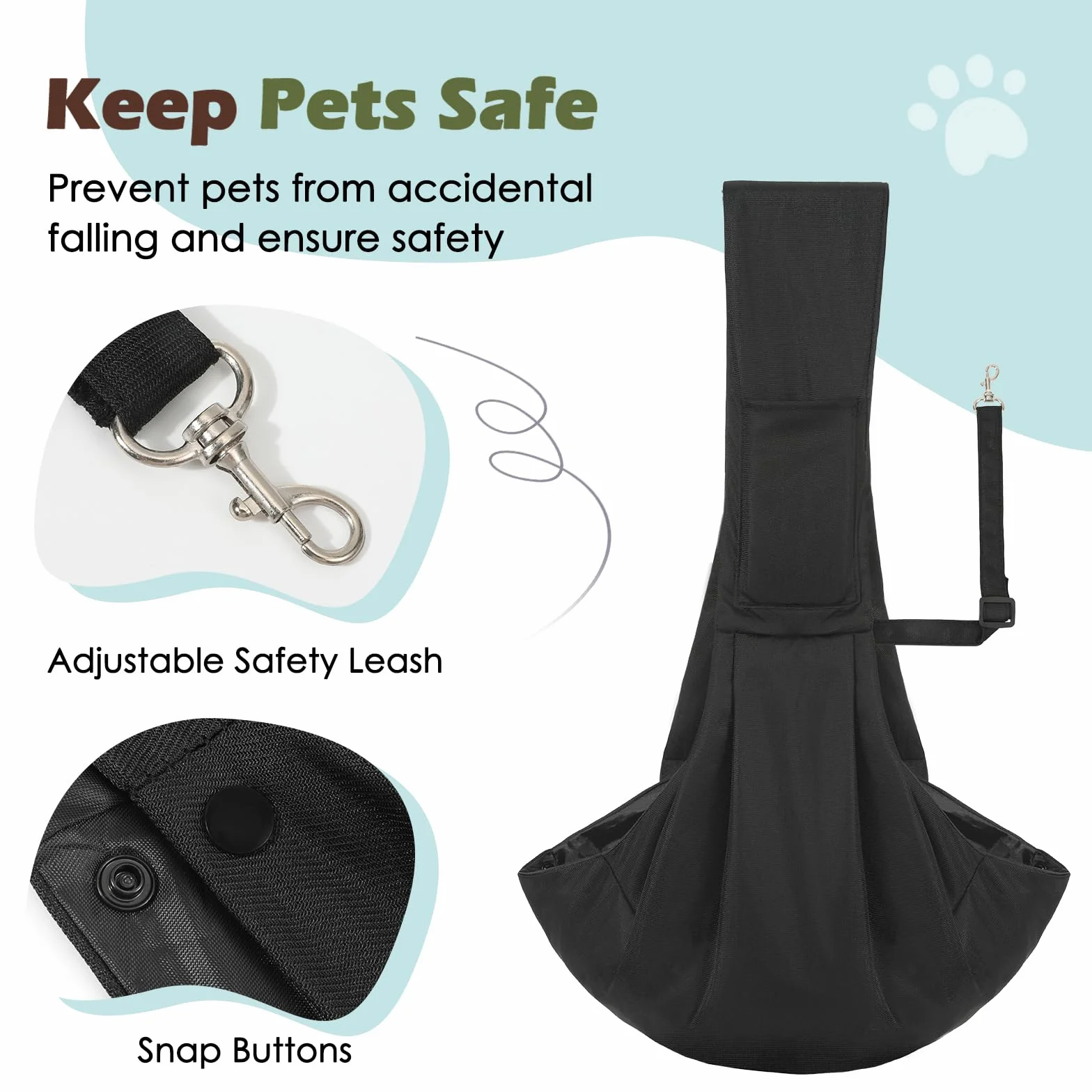 Pawaboo Porte-bébé pour Petits Chiens, Porte-Chien Réversible à Mains Libres pour Petits Chiens et Chats, Portes-Chien avec Harnais de Sécurité, Essentiels pour Chiots, Noir