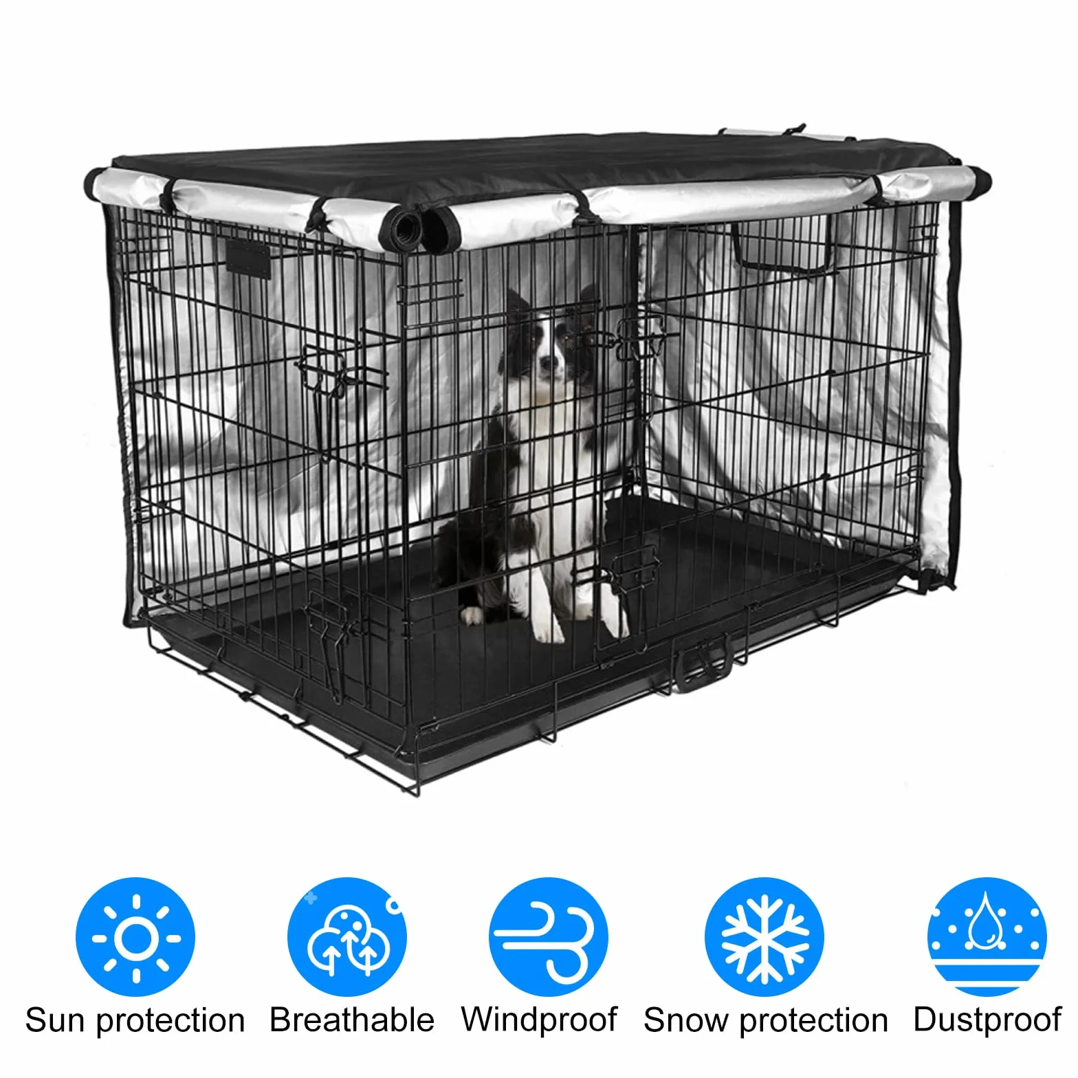 Housse de Cage Chien étanche 36 Pouces Tissu Oxford 210D Double Porte résistant au Froid et aux UV