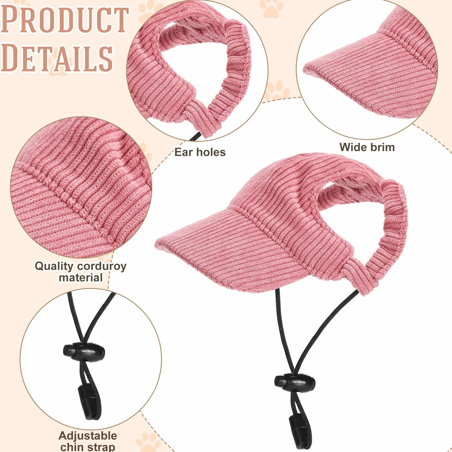 Jadive Casquette de Baseball pour Chiens Chat Lunettes de Soleil avec Silicone Antidérapant Chapeau de Soleil Réglable avec Trous pour Oreilles Coiffe de Plage pour Chiots(Rose,Petit)