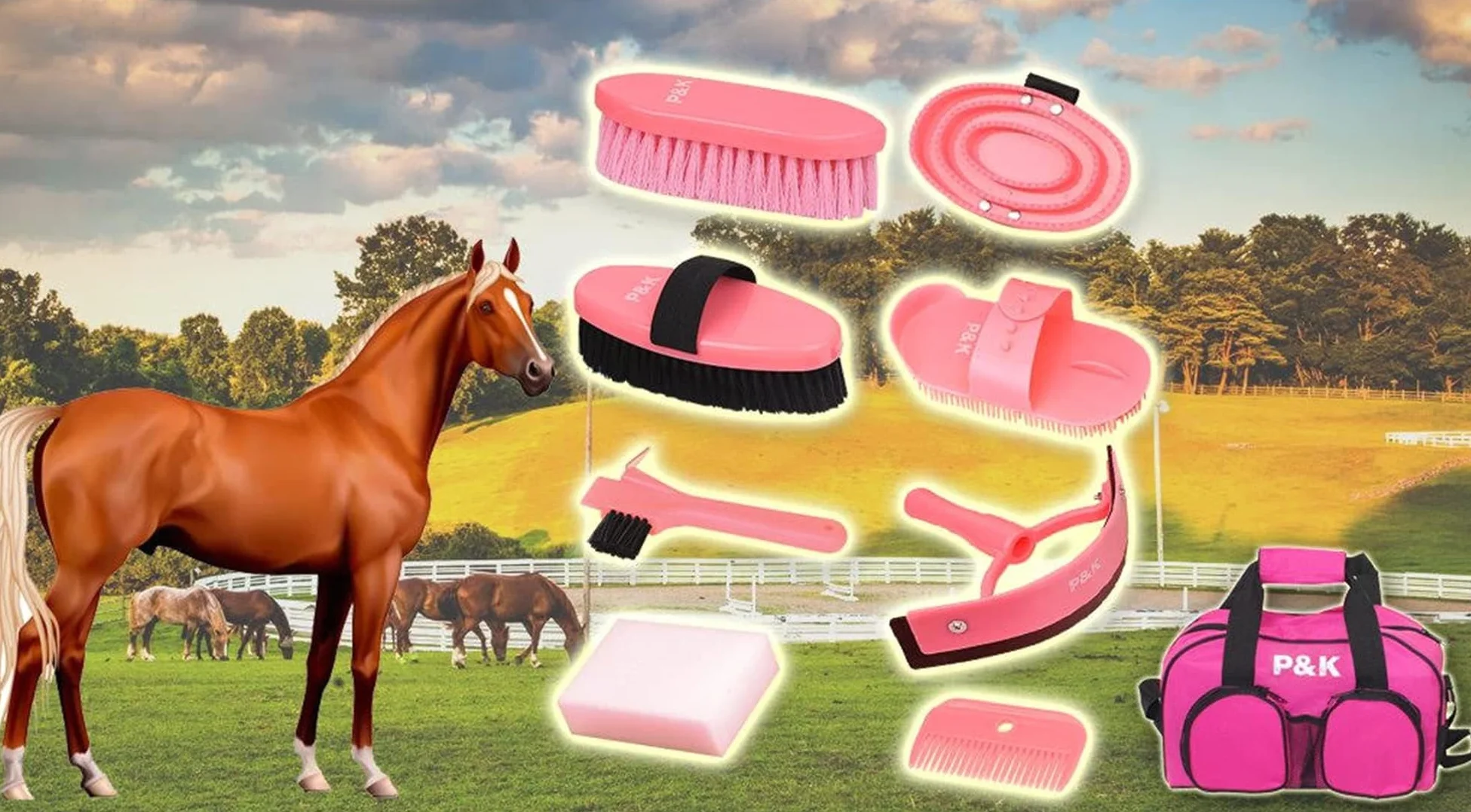 P&K Set de Soin de Cheval Rose Ensemble d'outils