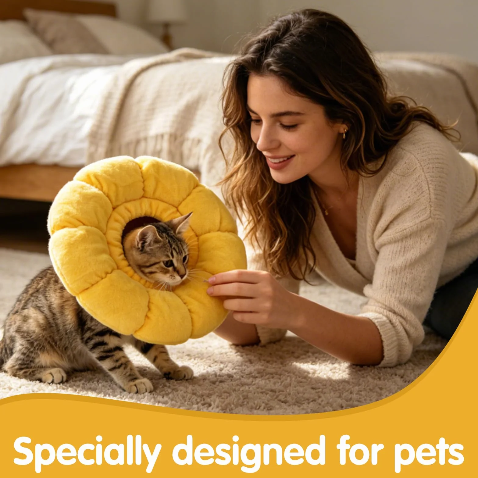 Collier Anti Lechage pour Chat, Collerette Post Opératoire Réglable, Collier de Protection Cat Tournesol