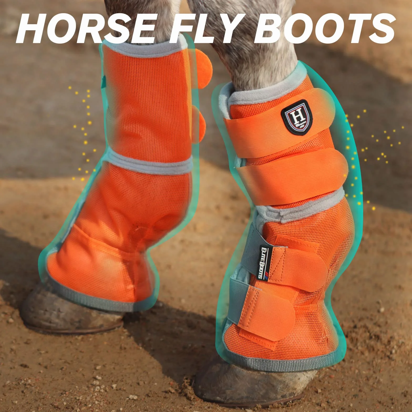 Harrison Howard Lot de 2 guêtres anti-mouches pour cheval Taille XL Orange vif