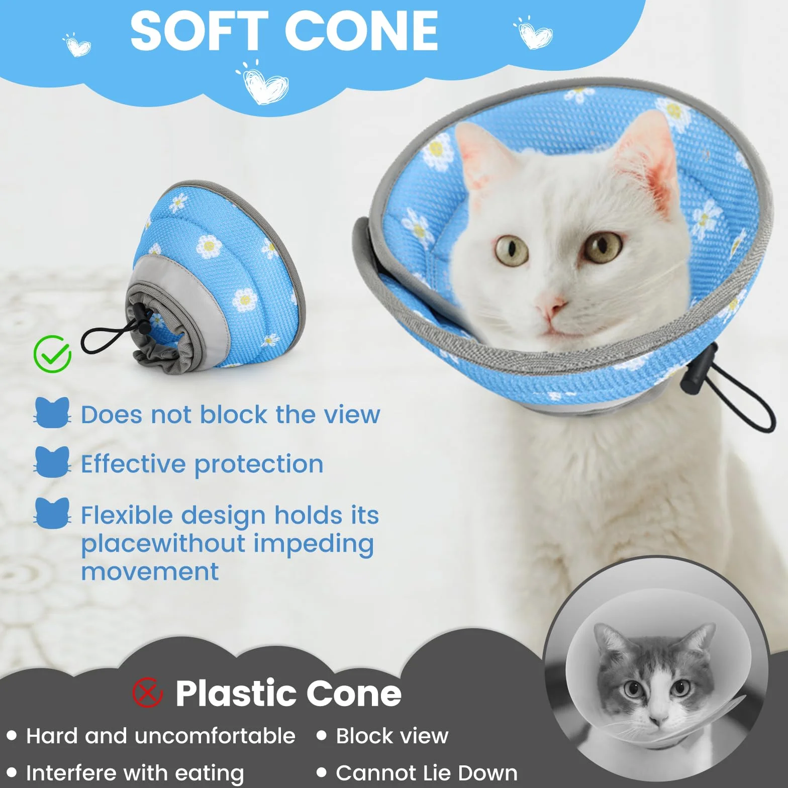 HAPPY HACHI Collerette Anti Lechage Réglable pour Chat Chien Chirurgie Protection Cône Élisabeth Souple Léger