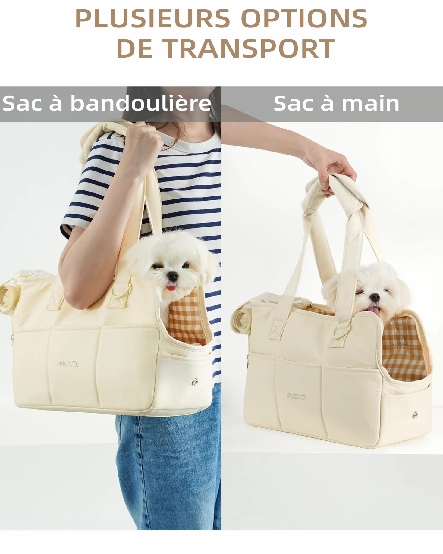ONECUTE Sac de Transport pour Chat Chien Respirant Pliable Voyage jusqu'à 3 kg Beige