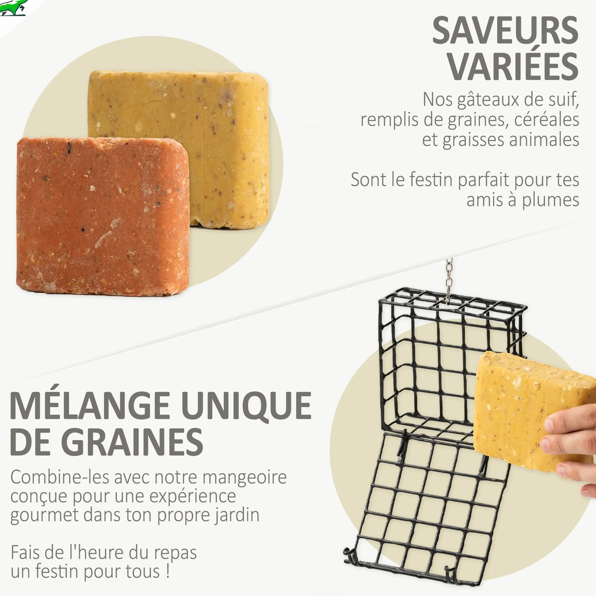 Mice&Co Gâteaux de Suif Naturels pour Oiseaux Sauvages - Nourriture Nutritive avec Graines de Millet et Cacahuètes, Blocs de Graisse Résistants pour Jardin, Pack 6 Unités