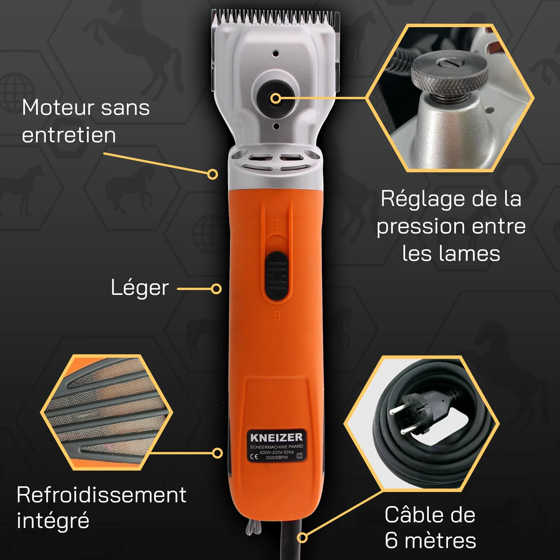 Tondeuse pour Chevaux Silencieuse Faibles Vibrations Lames Interchangeables