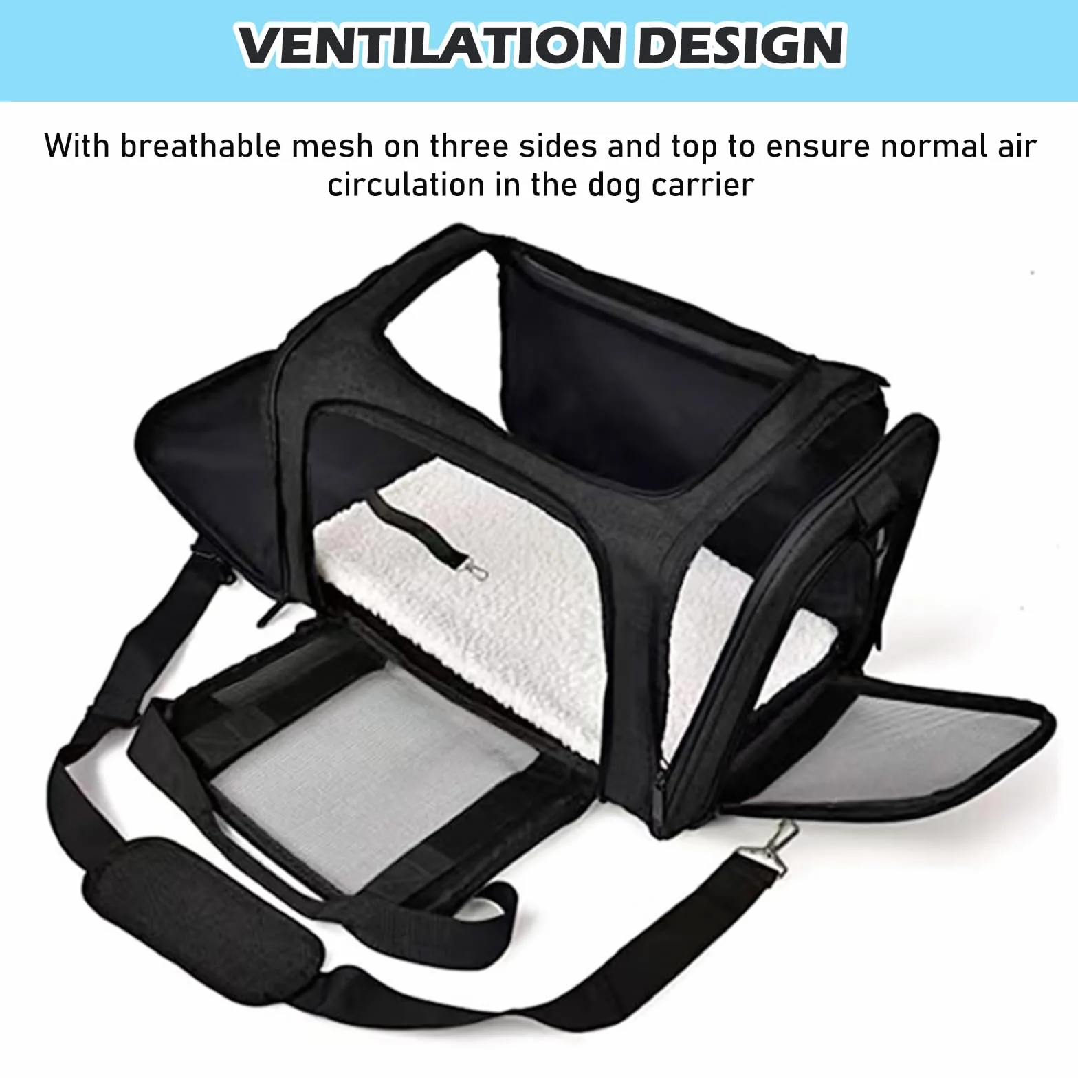 Sac de Transport Pliable pour Chat et Petit Chien, Caisse avec Gamelle, 43 x 28 x 28 cm