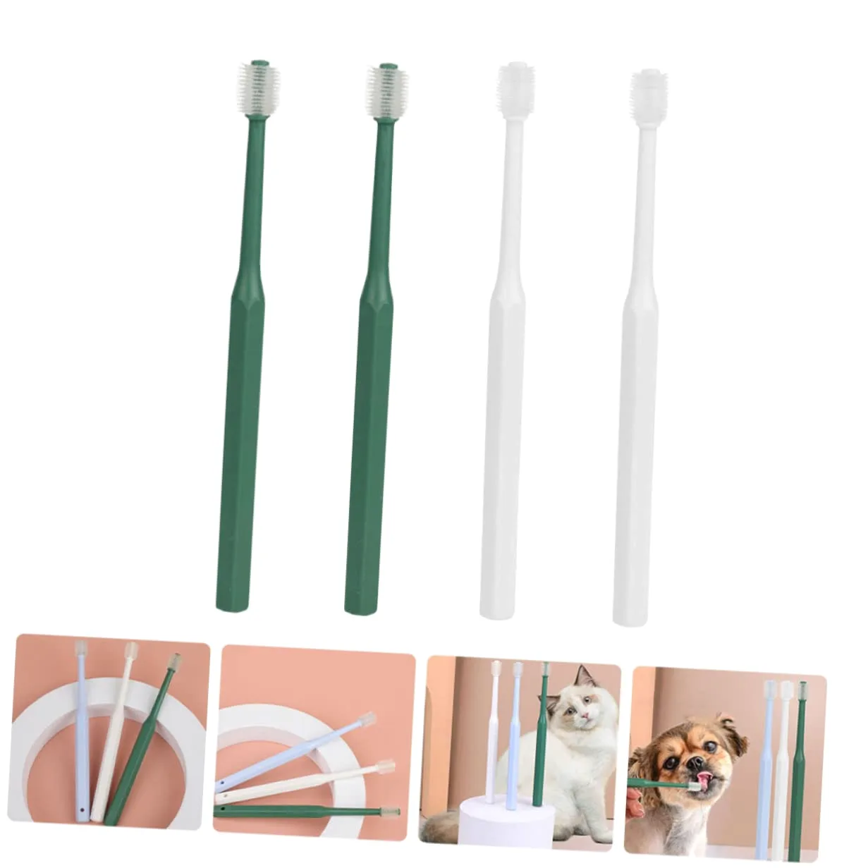 FRCOLOR 12pièces Kit De Brosses à Dents Pour Animaux Brosse à Dents Douce Pour Chiens Et Chats Nettoyage Oral Ergonomique Et Pratique Degrés Couleur Verte Et Blanche
