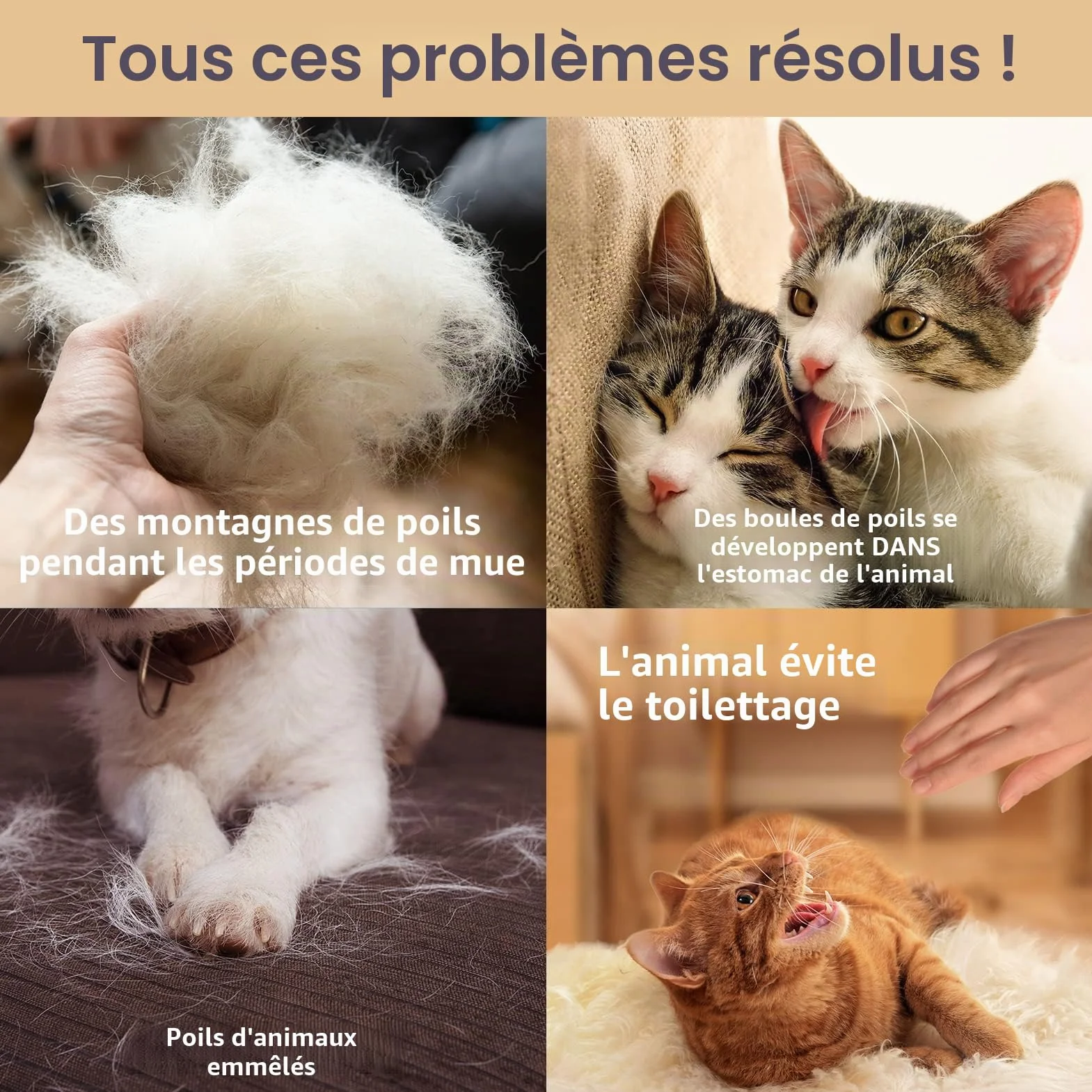 Gant de toilettage pour animaux de compagnie, doux, efficace pour enlever les poils, démêlage et massage