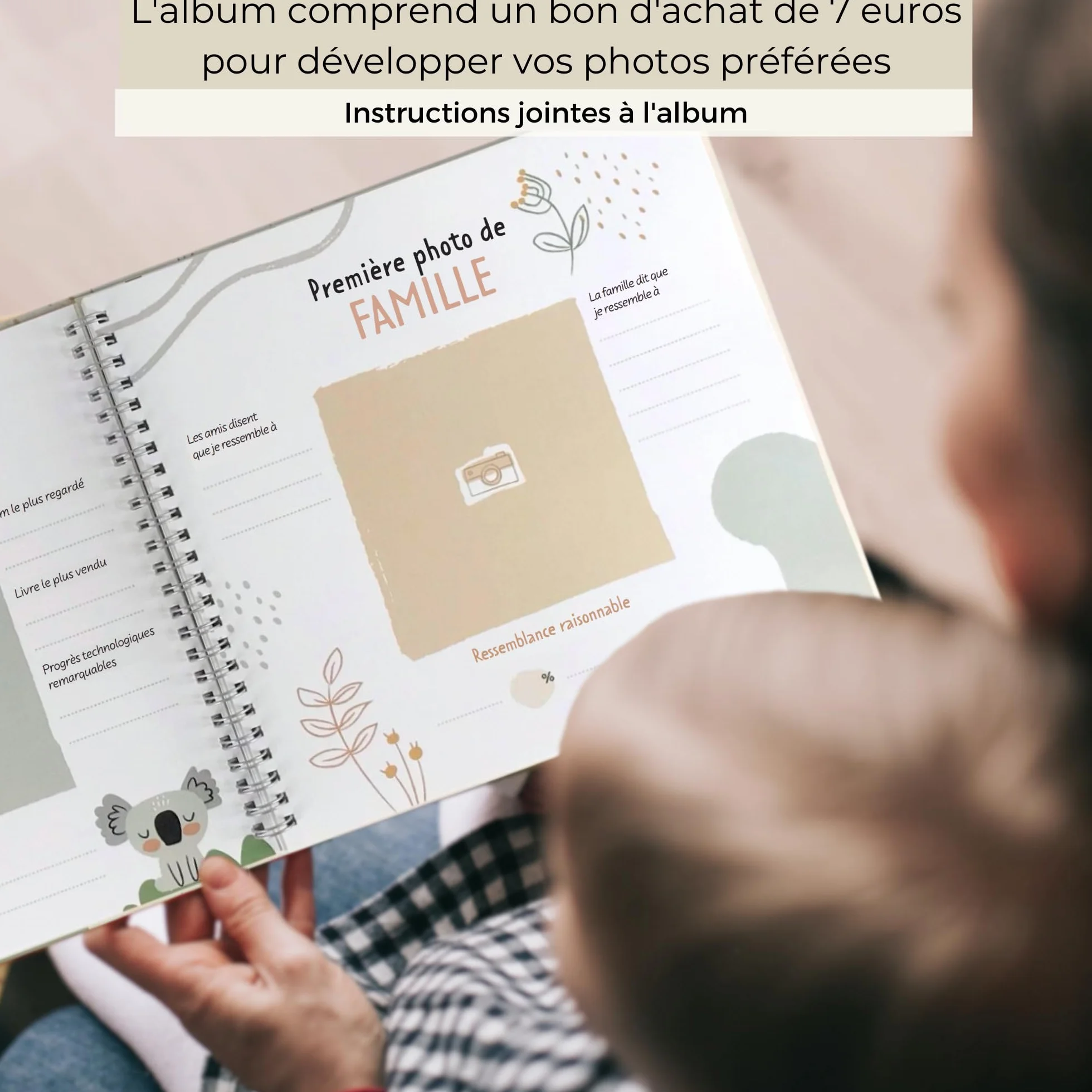 Livre de Naissance pour Coller des Photos et Écrire 50 Pages Autocollants Album Photo Bebe Première Année jusqu'à 5 Ans Beige Français