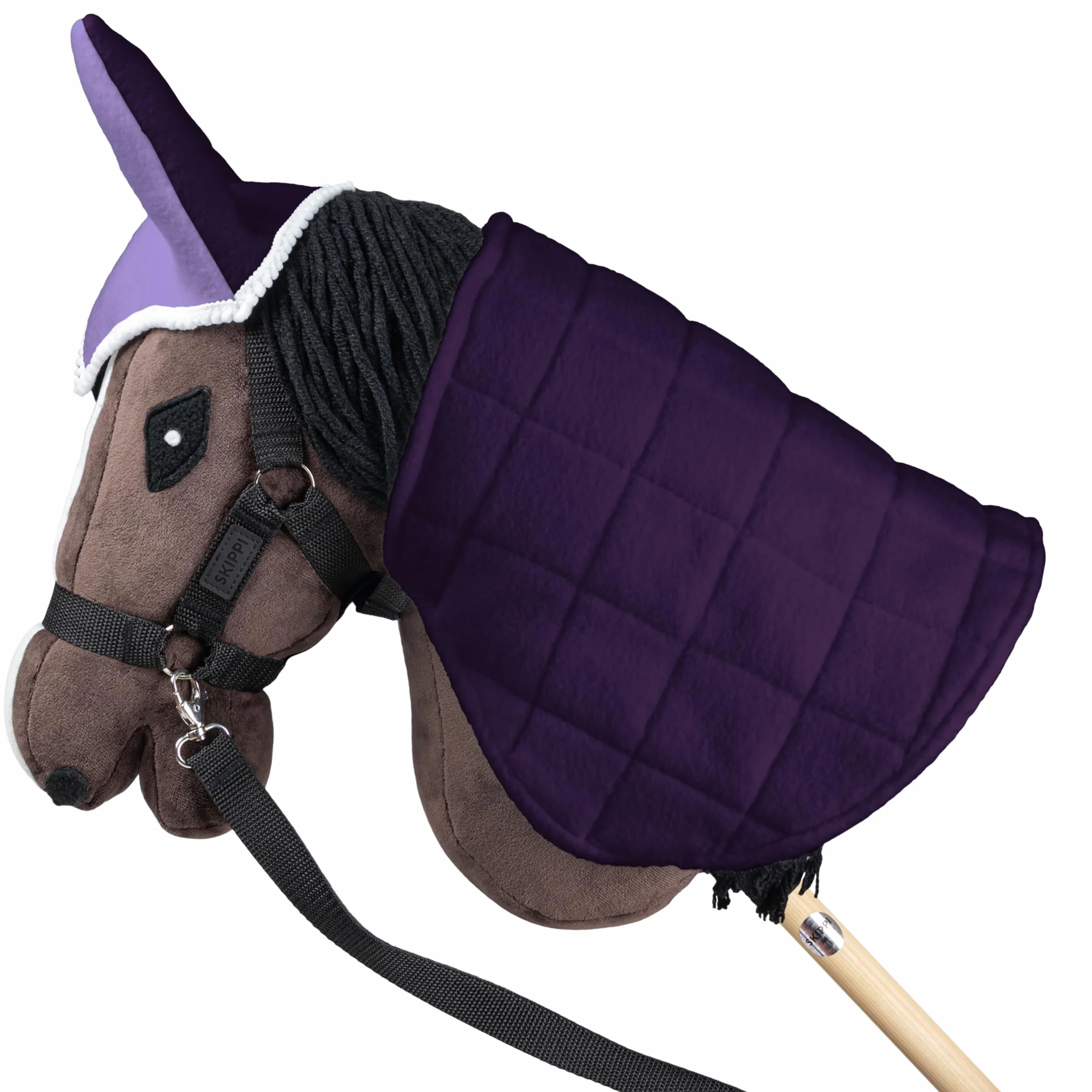 SKIPPI Couverture Réversible et Bonnet Anti Mouches pour Hobby Horse - Bruyère et Prune, Accessoire Tête de Cheval