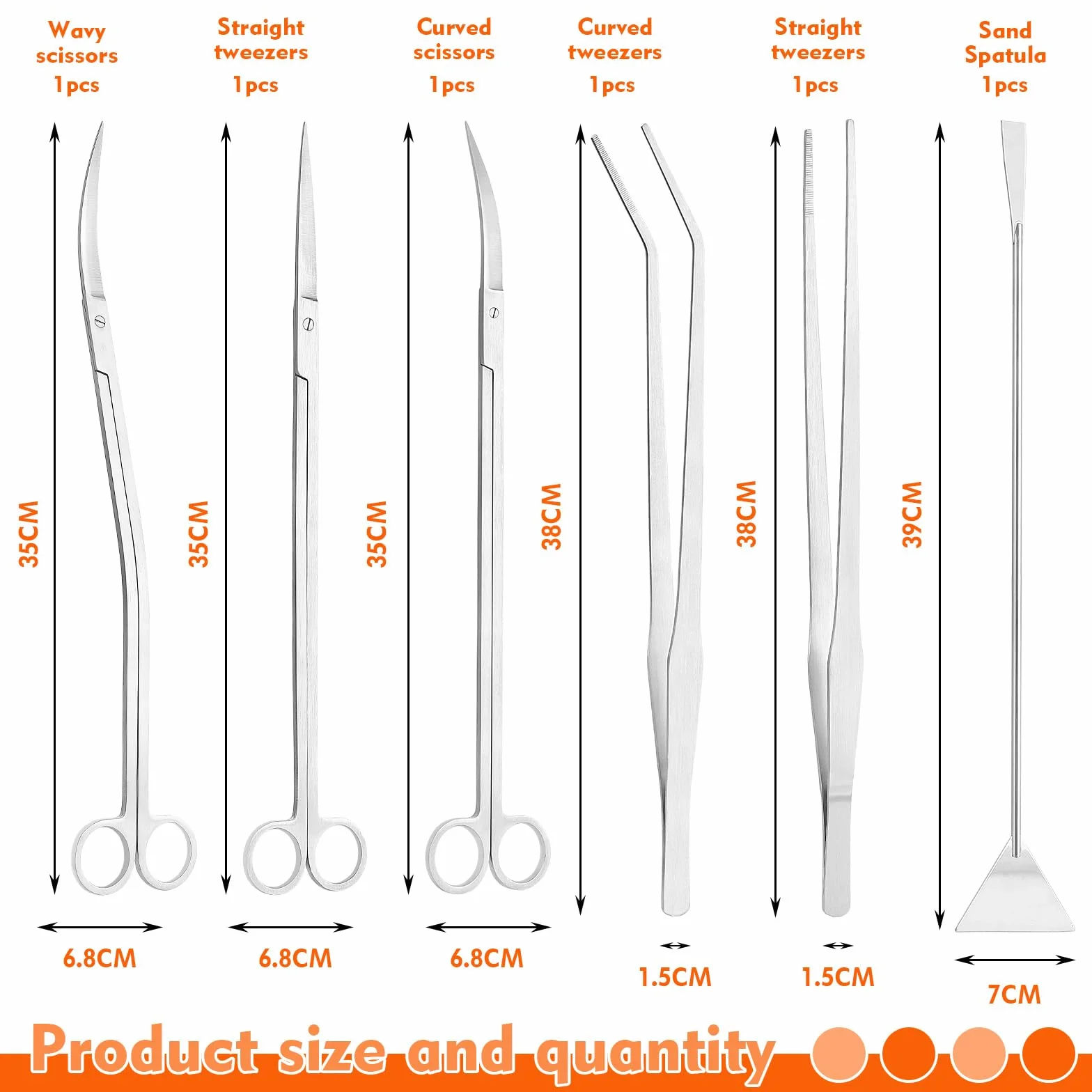 Kit d'outils pour aquarium 6 PCS Pince à épiler en acier inoxydable Ciseaux Spatule