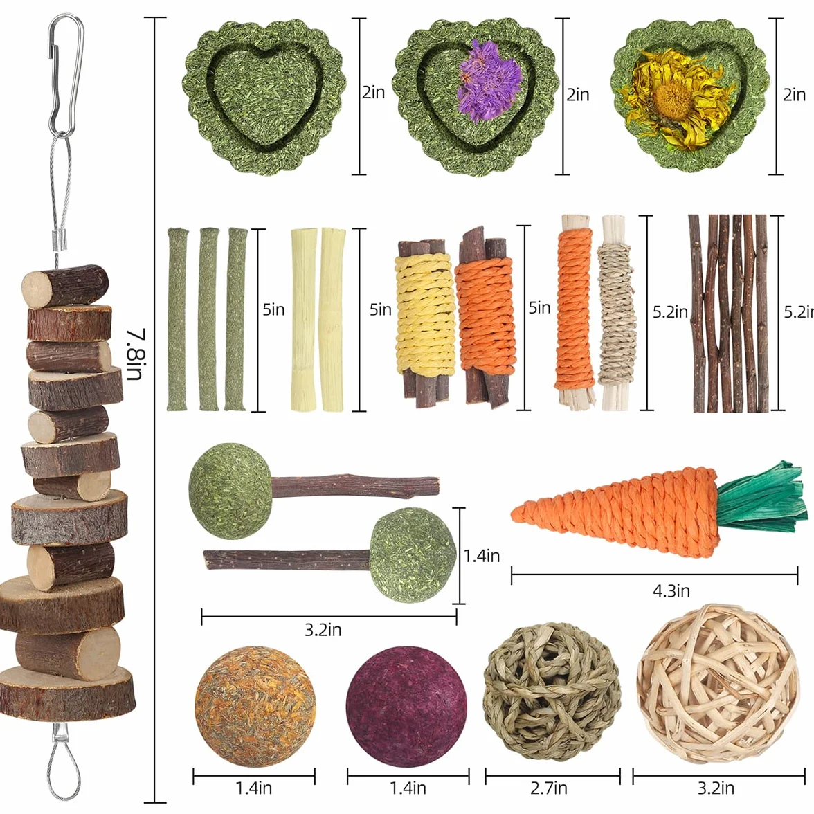 Jouets de Lapin 18 pièces Bâtons de Foin de Timothée Naturels Bâtons de Bois de Pommier