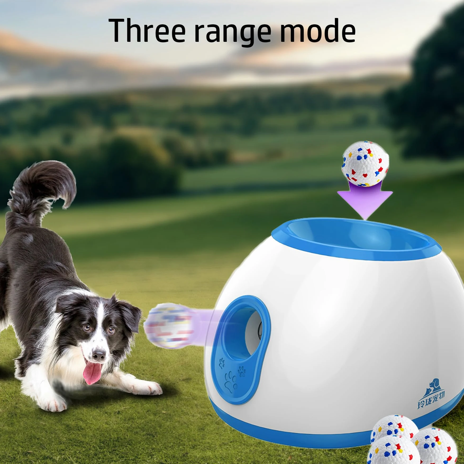 Lanceur de Balle Automatique pour Chien - Jouet Intelligent Réglable pour Jardin/Intérieur, Angle & Distance, Portable, Faible Bruit, avec 3 Balles pour Chien (26.3x19.8x28cm)