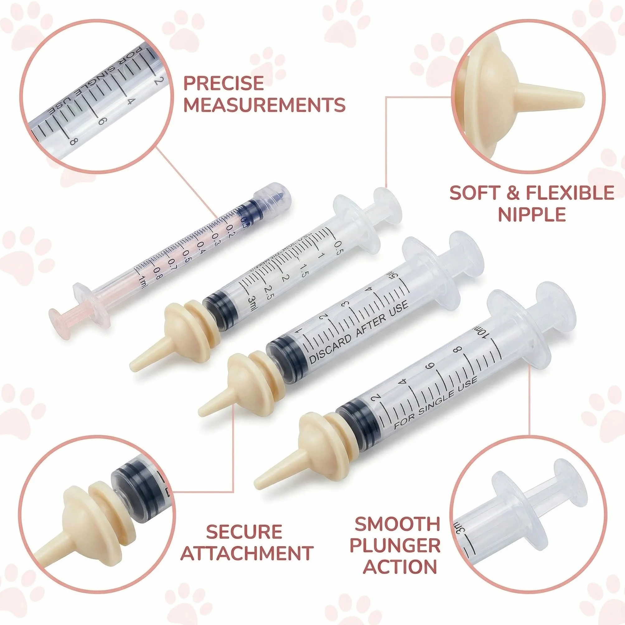 Kit de 10 Pièces pour Chatons - Mini Seringues à Tétons en Silicone Réutilisables