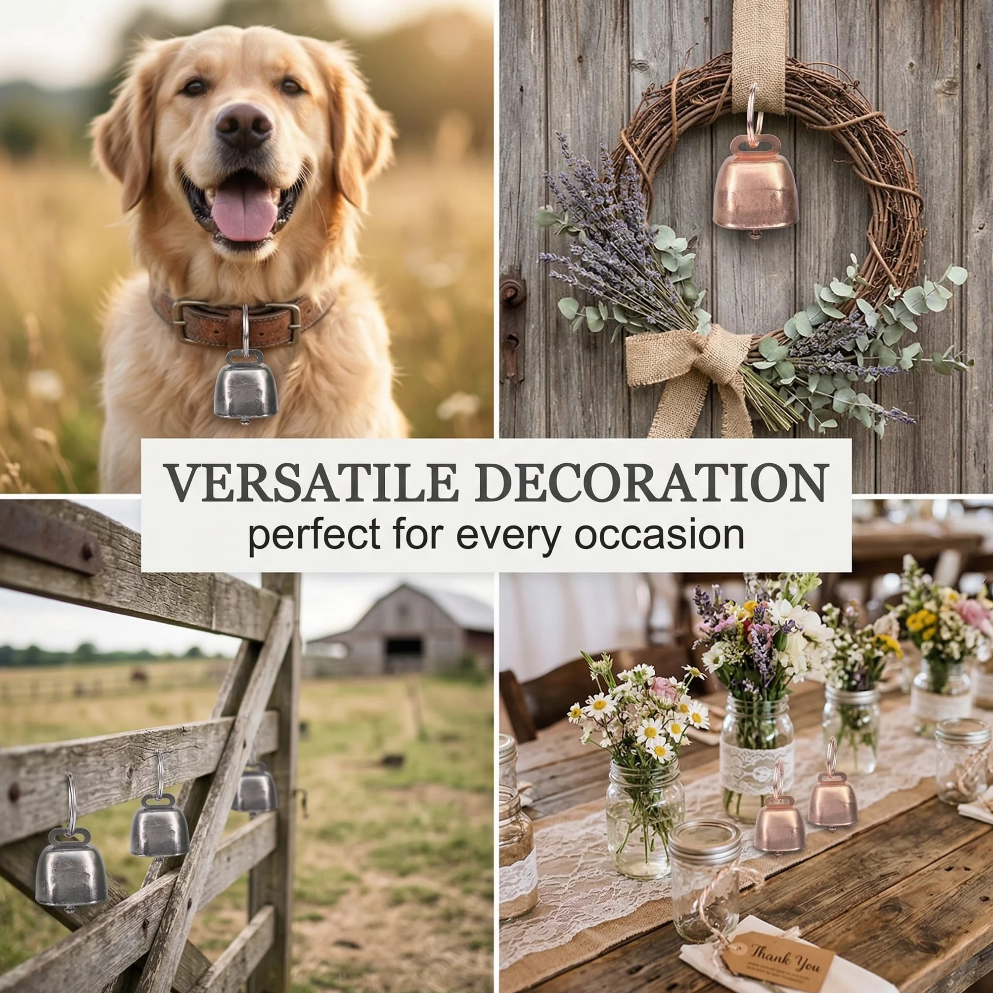 Cloches en Forme de Mouton pour Animaux, Cuivre Bétail Bronze, 4 Pièces