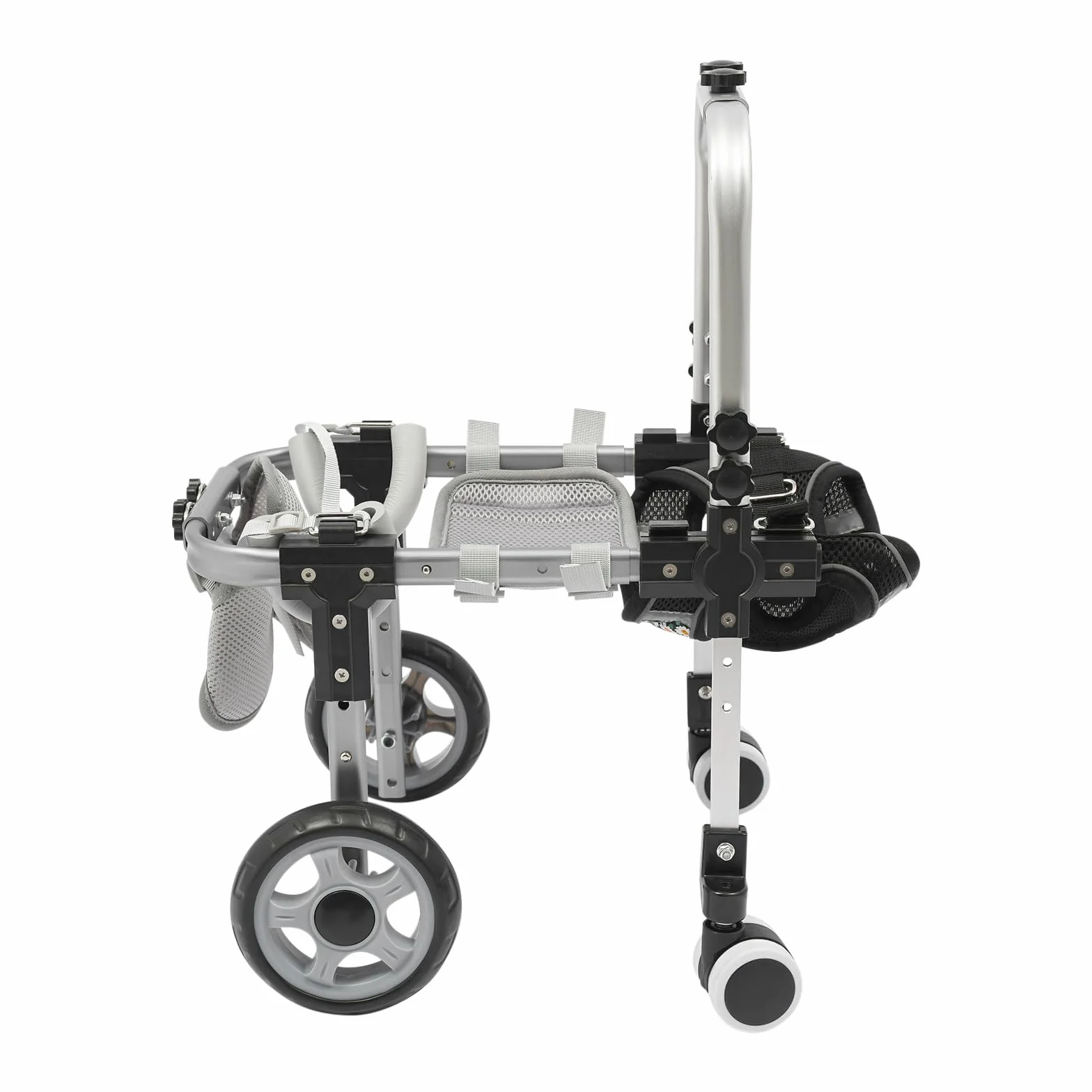 Fauteuil Roulant pour Chien avec roues amortissantes en EVA et repose-pieds rembourrés,Chariots pour Chien en aluminium vec anneau en D pour laisse,largeur/hauteur/longueur réglables,noir,S