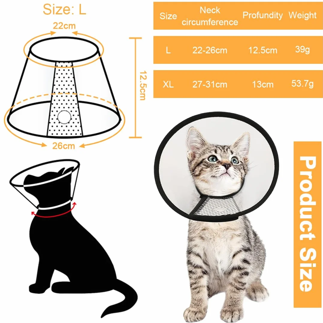 Cône Collerette en Plastique Protecteur de Cou Réglable Anti-Morsure pour Chats 3-5 kg 22-25 cm