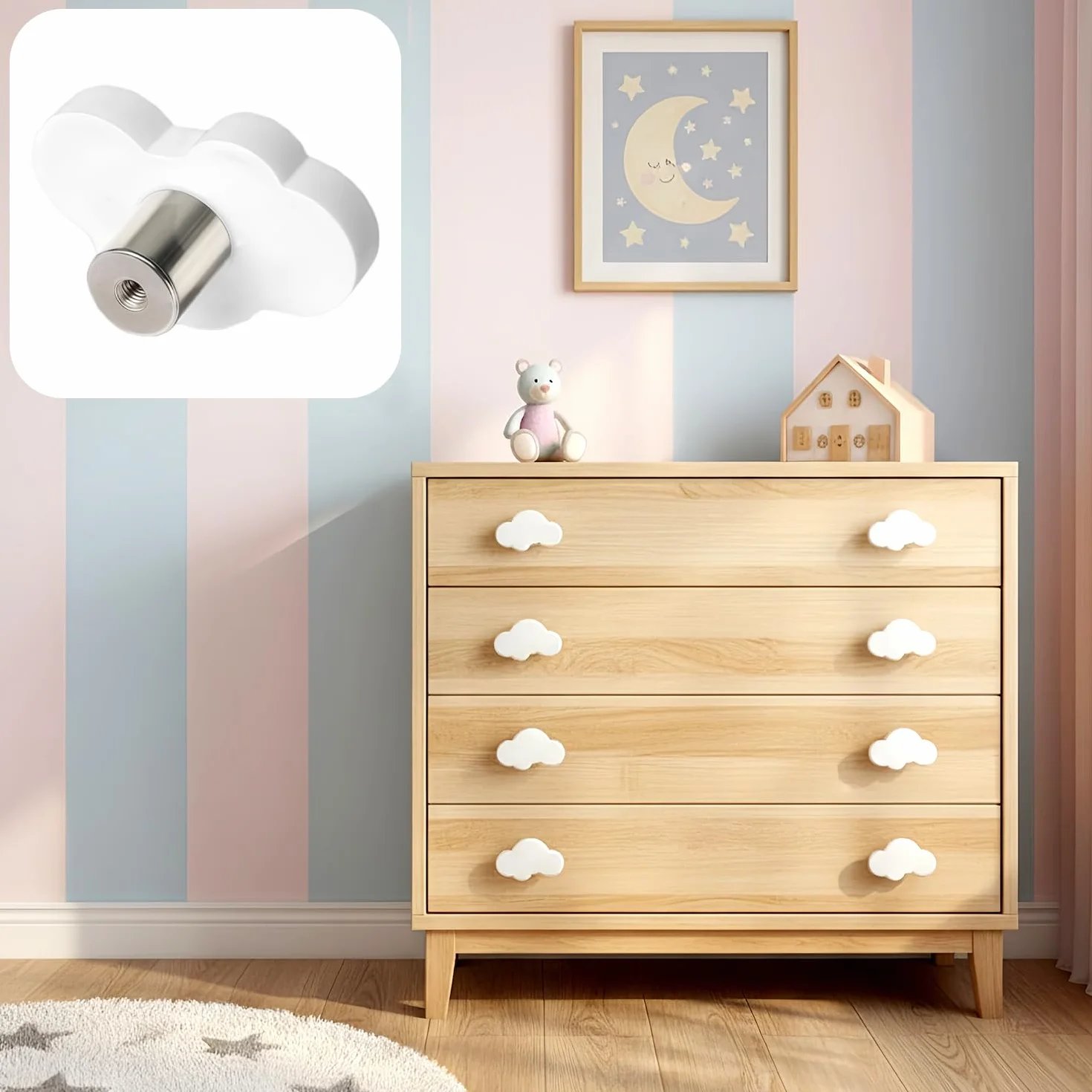 Boutons de Meuble en Forme de Nuage Lot de 4, Poignées Décoratives avec Vis pour Placard Armoire Chambre Enfants