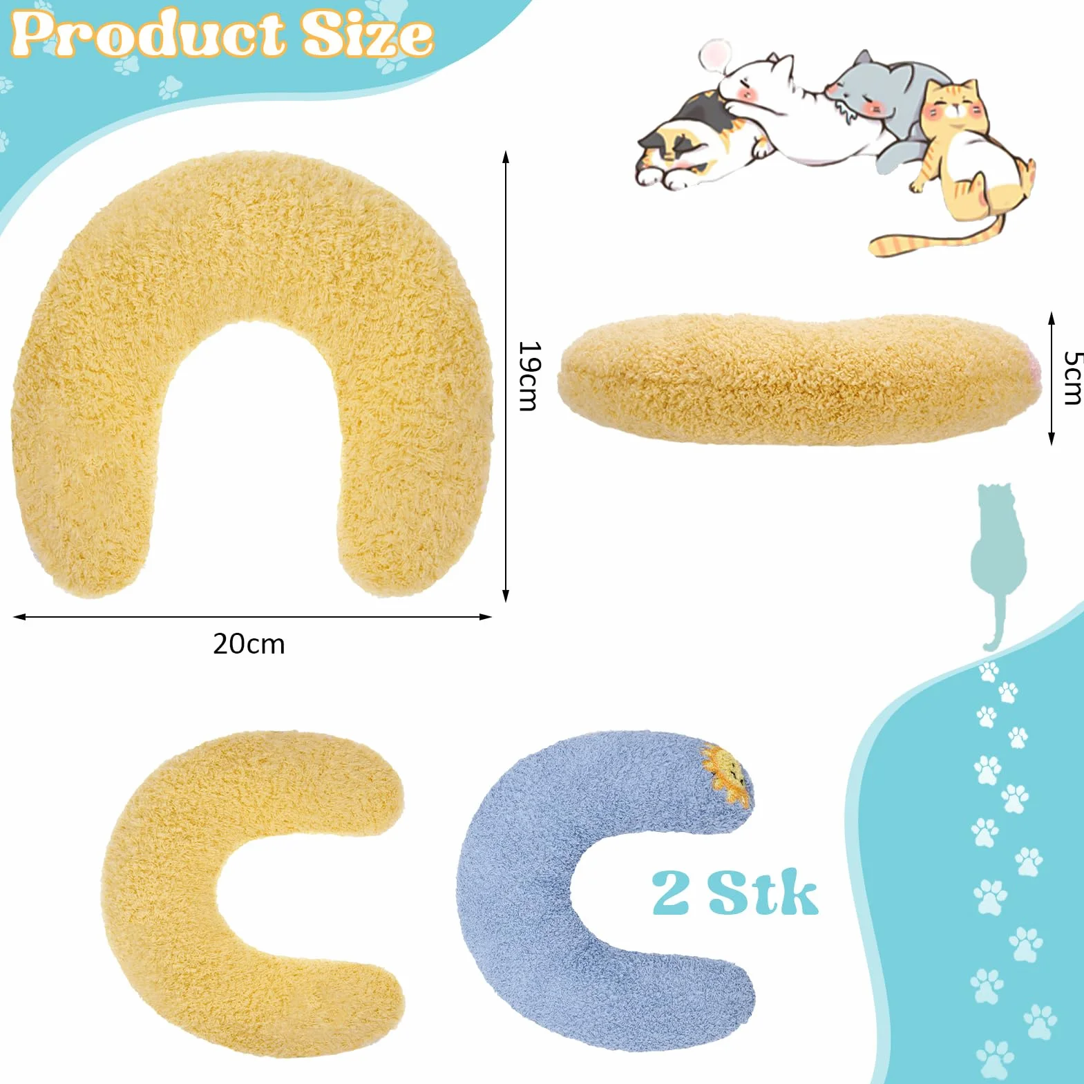 Apricitie Coussin en forme de U pour chien et chat Lot de 2 Jouet peluche animaux de compagnie
