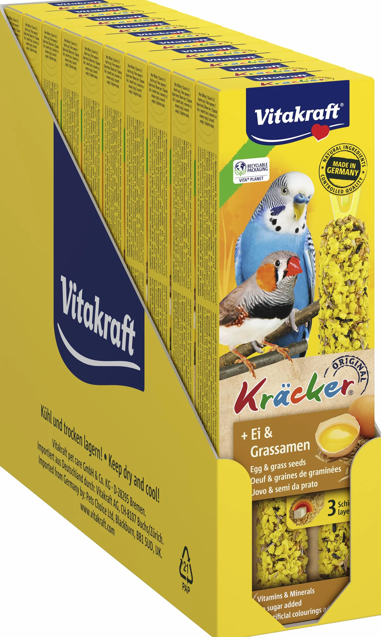 VITAKRAFT Kräcker Bâtonnets À L’Œuf Et Graines D’Herbe pour Perruches Et Exotiques, Format Économique, sans Sucre Ajouté (1X 54G)