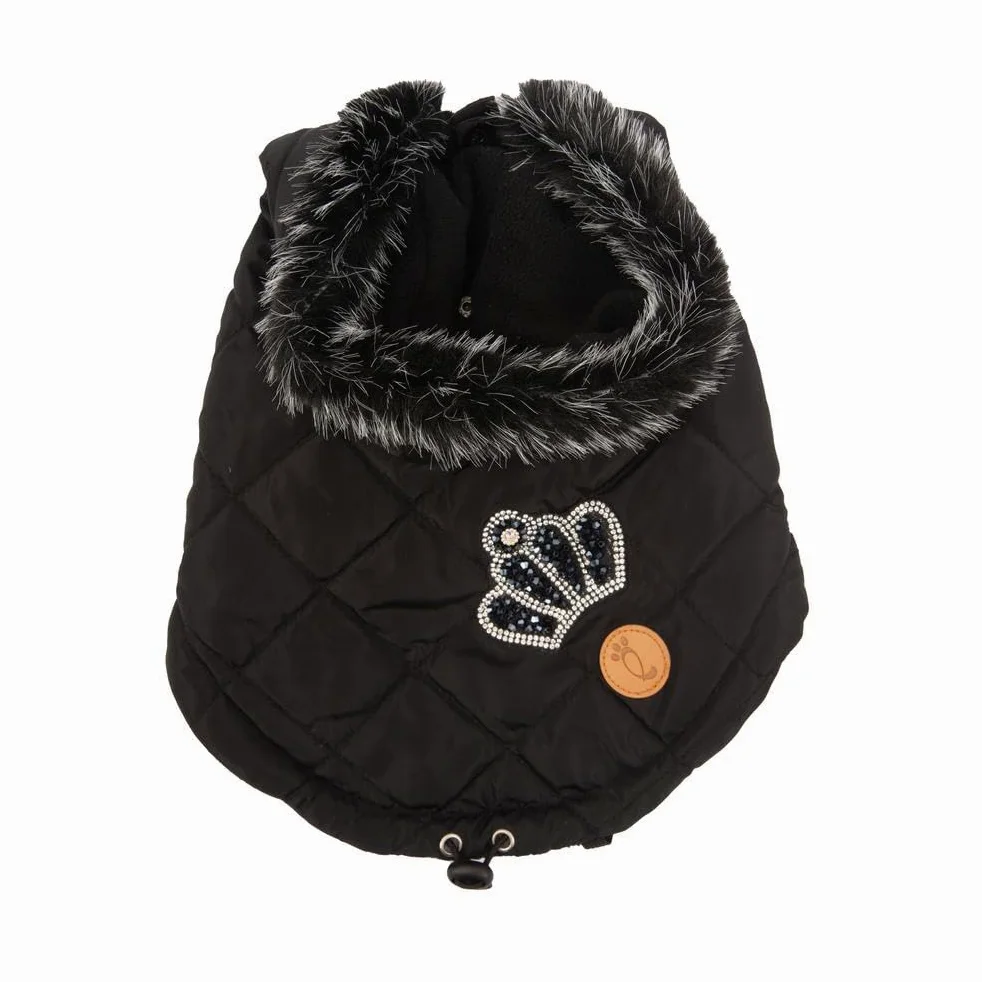 Veste matelassée Chaude pour Chien, Veste Confort Petite Taille 25 cm, Fermeture réglable à Clip, Capuche Amovible et Trou pour Laisse. Doté d'un Bouton Ferme Capuche