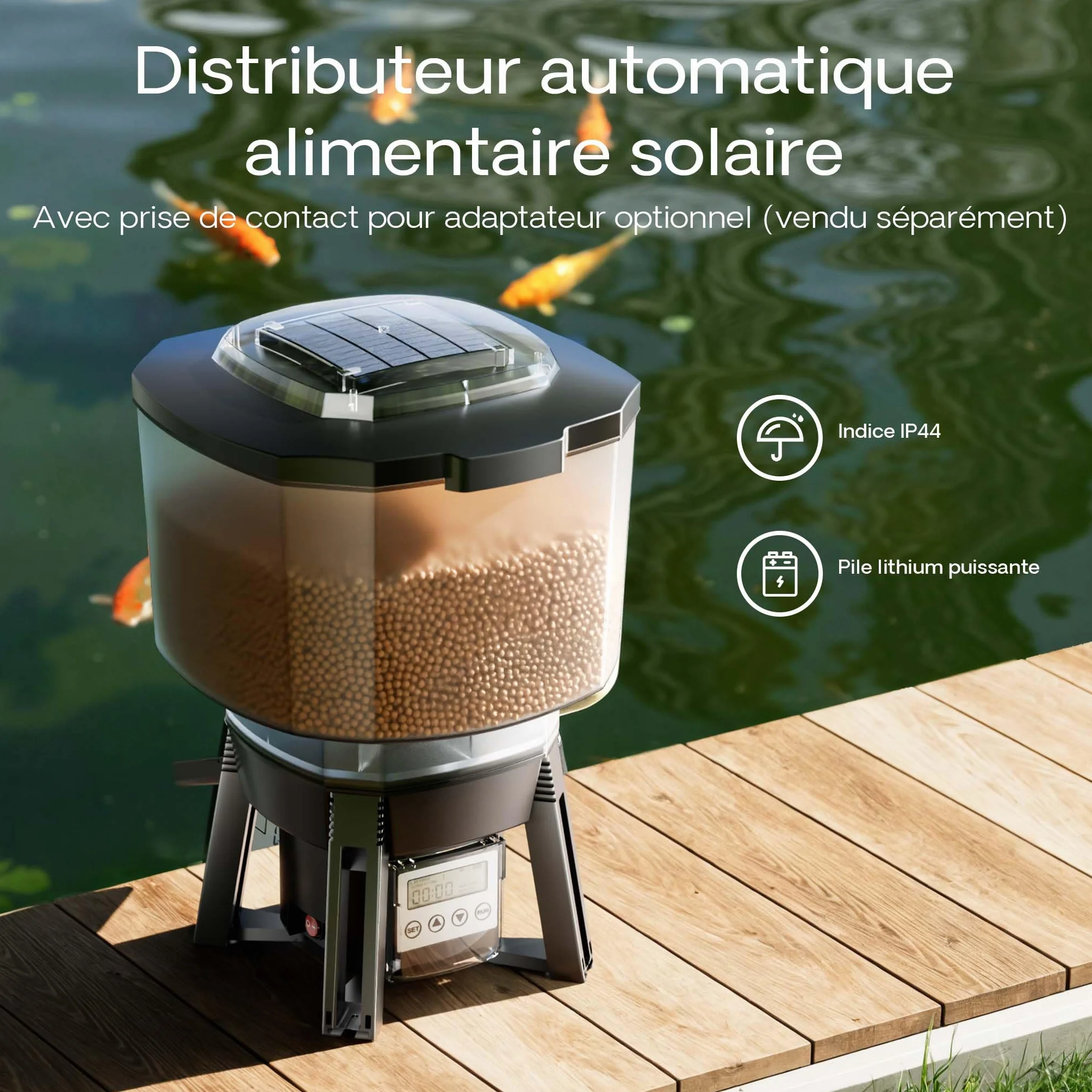 SunSun CFF-212 Distributeur Automatique Nourriture pour Poissons Énergie Solaire 12 litres