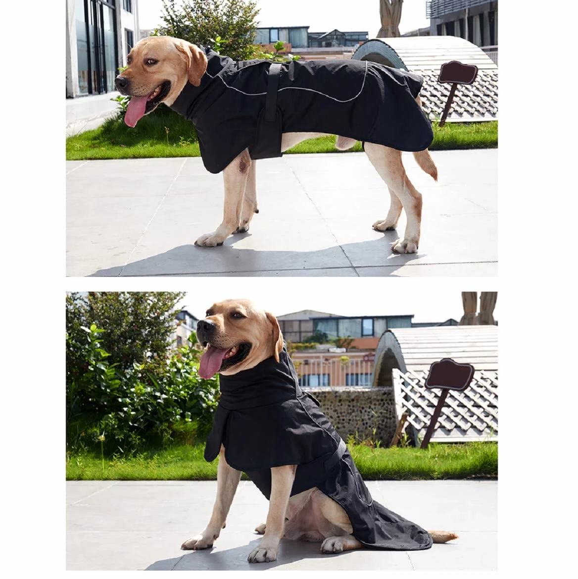 Veste de Pluie pour Chien imperméable avec intérieur en Velours, Bande réfléchissante, Noir, XXL