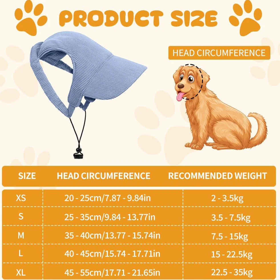 OFFCUP Casquette de Baseball pour Chien, Réglable Chapeau de Soleil Protection Chiens Chapeau de Sport Trous Adjustable Chapeaus D'extérieur Été pour Animal de Compagnie (XL,Bleu)